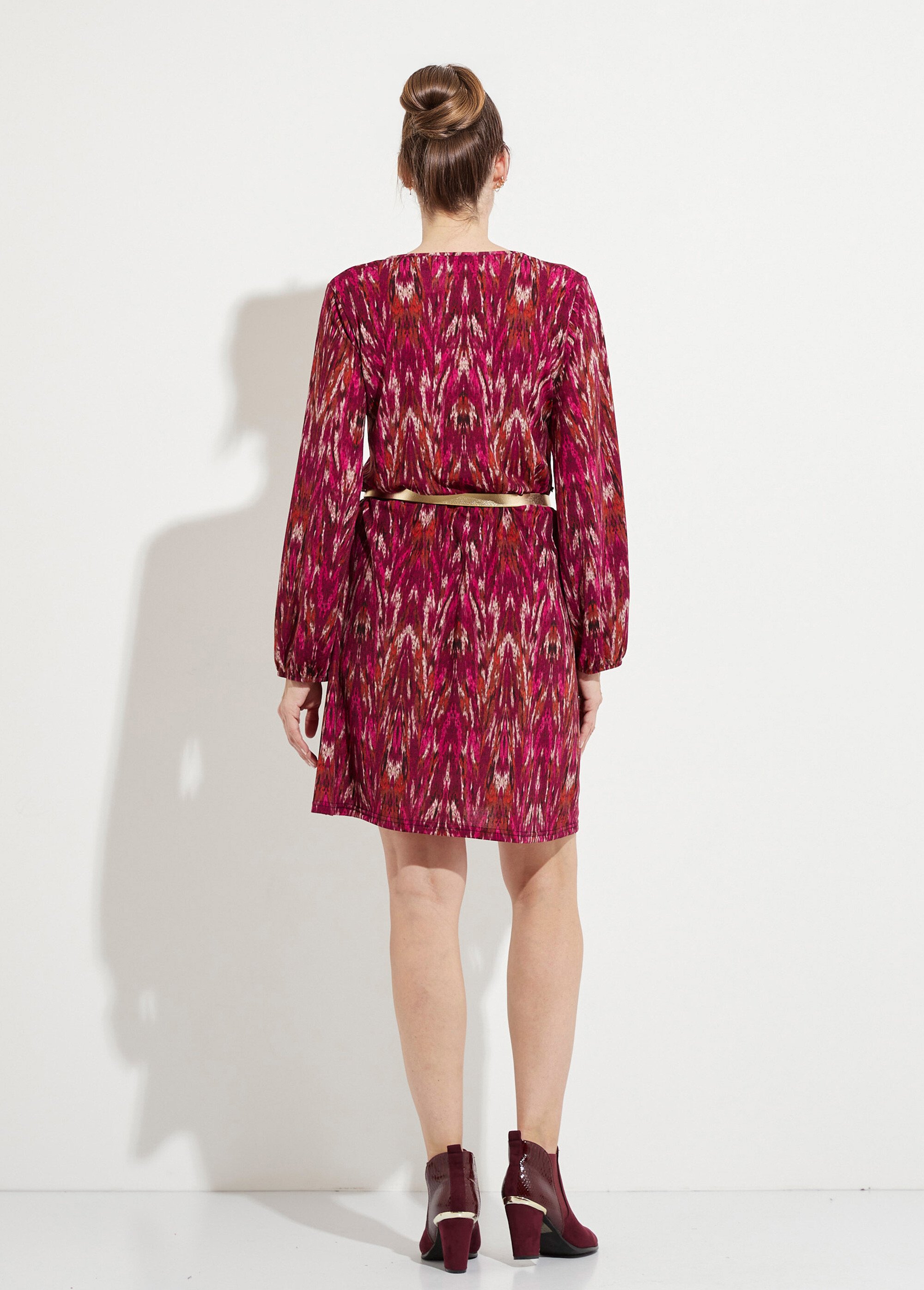 Robe courte imprimée col V manches longues Femme CASSIS ET BEIGE HAURORE DO1