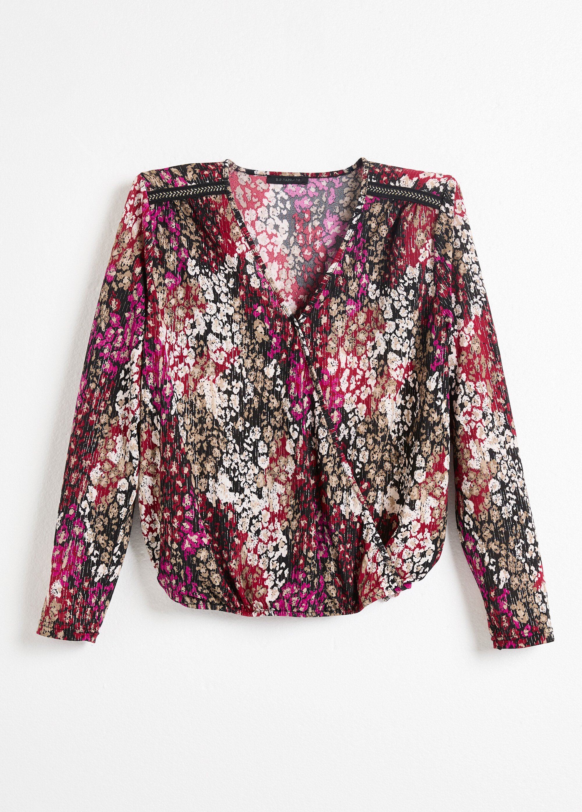 T-shirt cache-coeur blousant jersey imprimé irisé Femme Noir CEMOI AP1