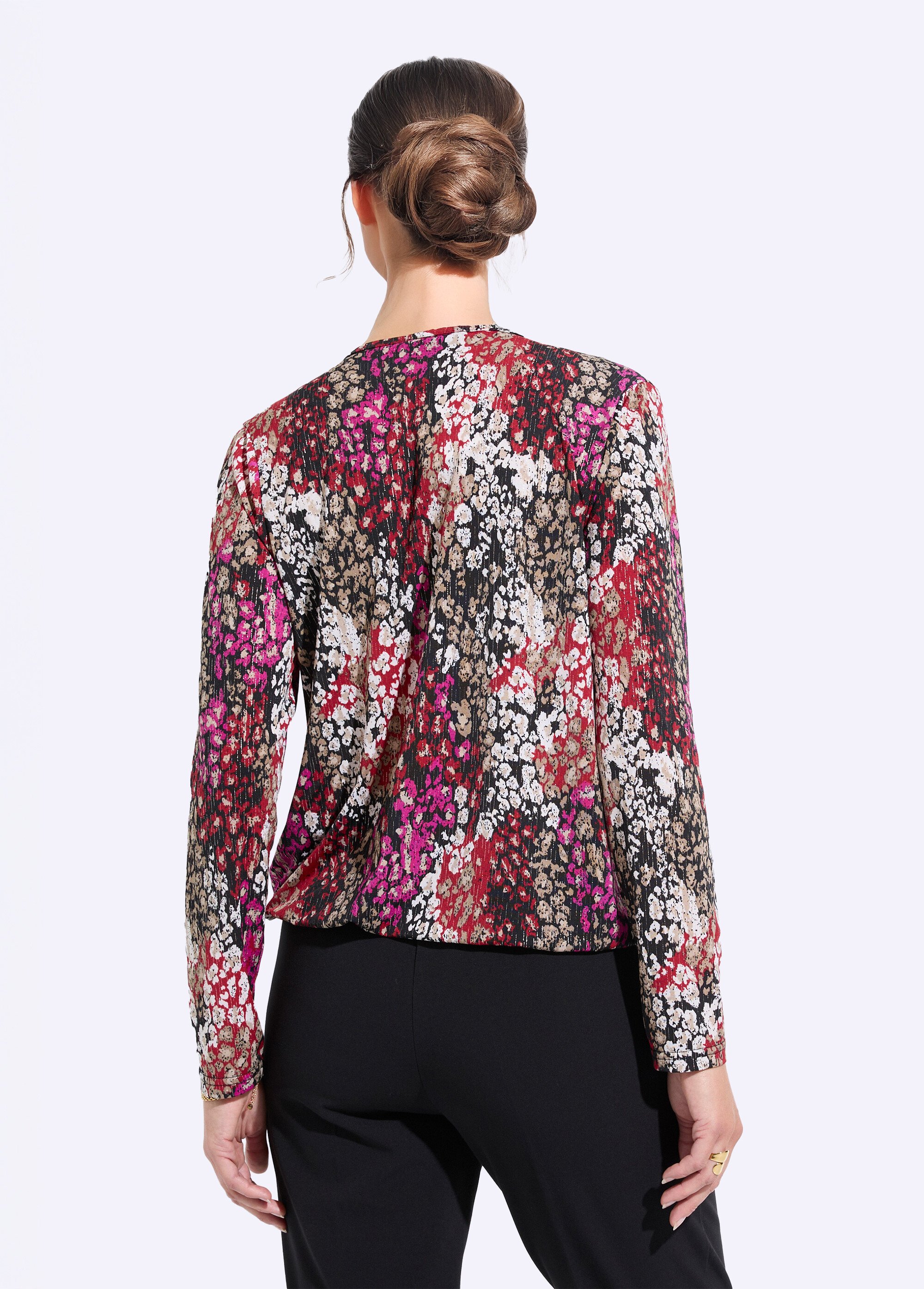 T-shirt cache-coeur blousant jersey imprimé irisé Femme Noir CEMOI DO1