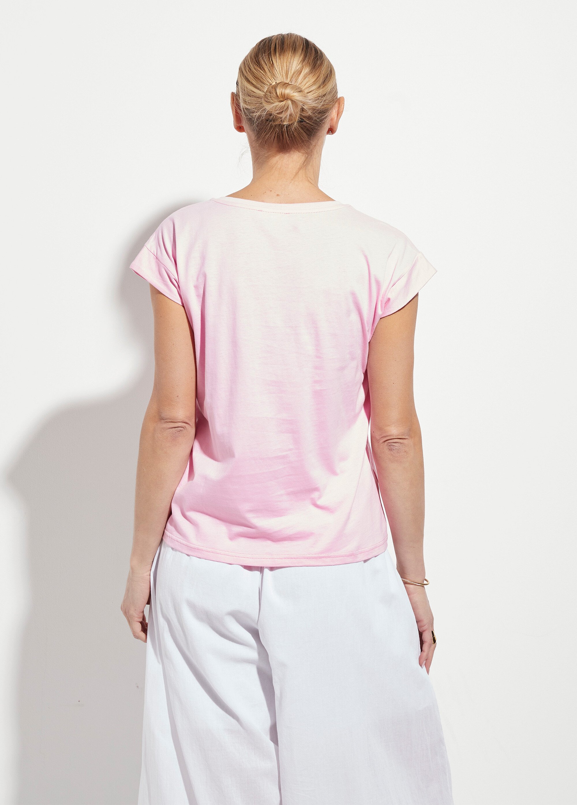 T-shirt col V sans manches maille coton