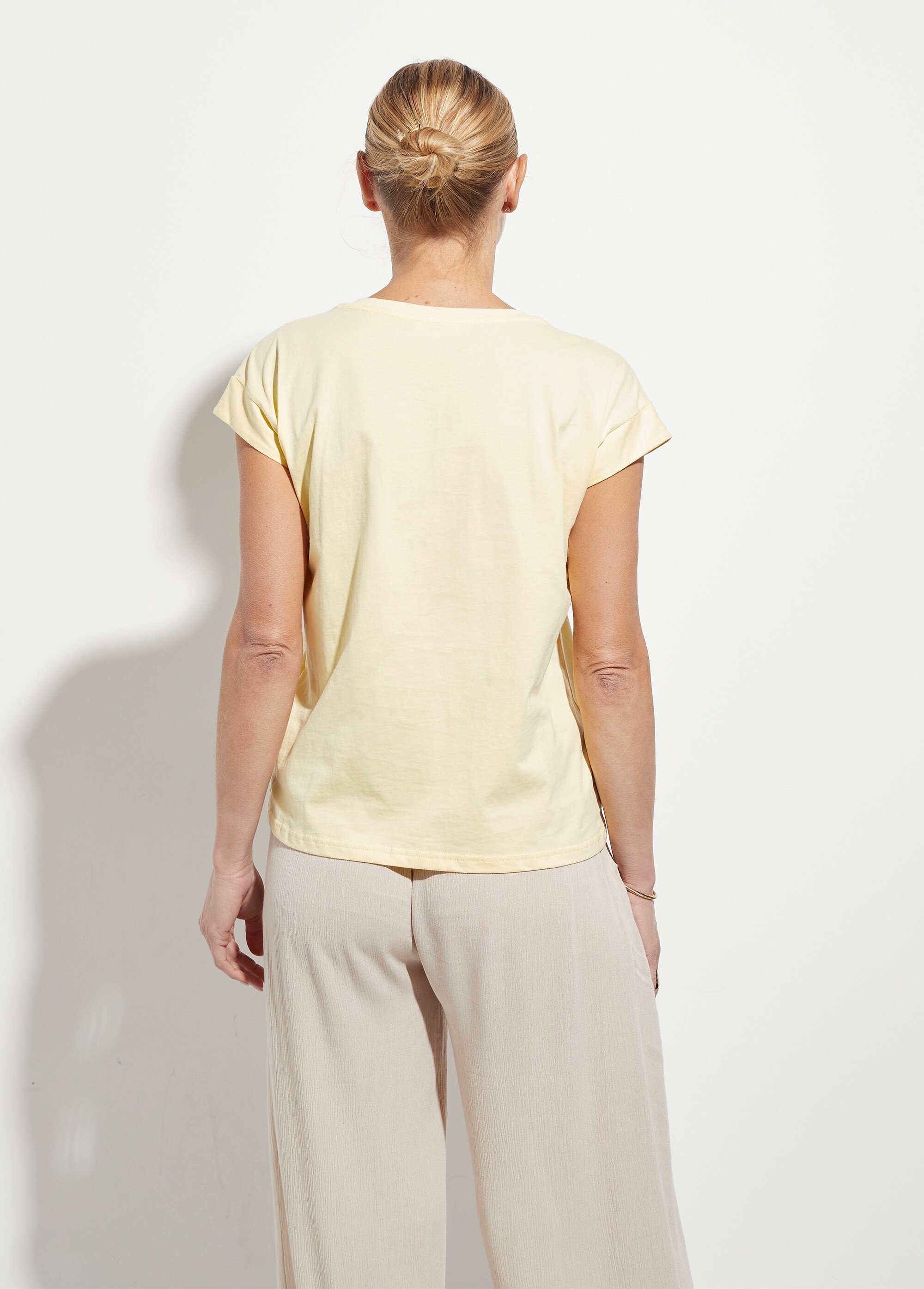 T-shirt col V sans manches maille coton