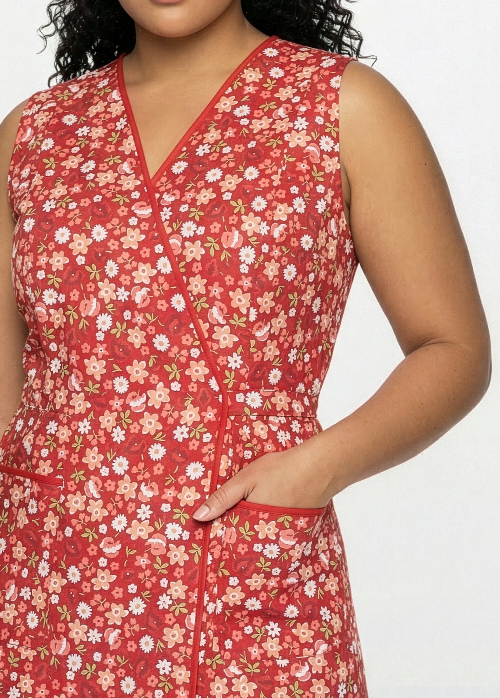 Tablier cache-coeur sans manches coton fleuri Femme Rouge ANDORRE DE1