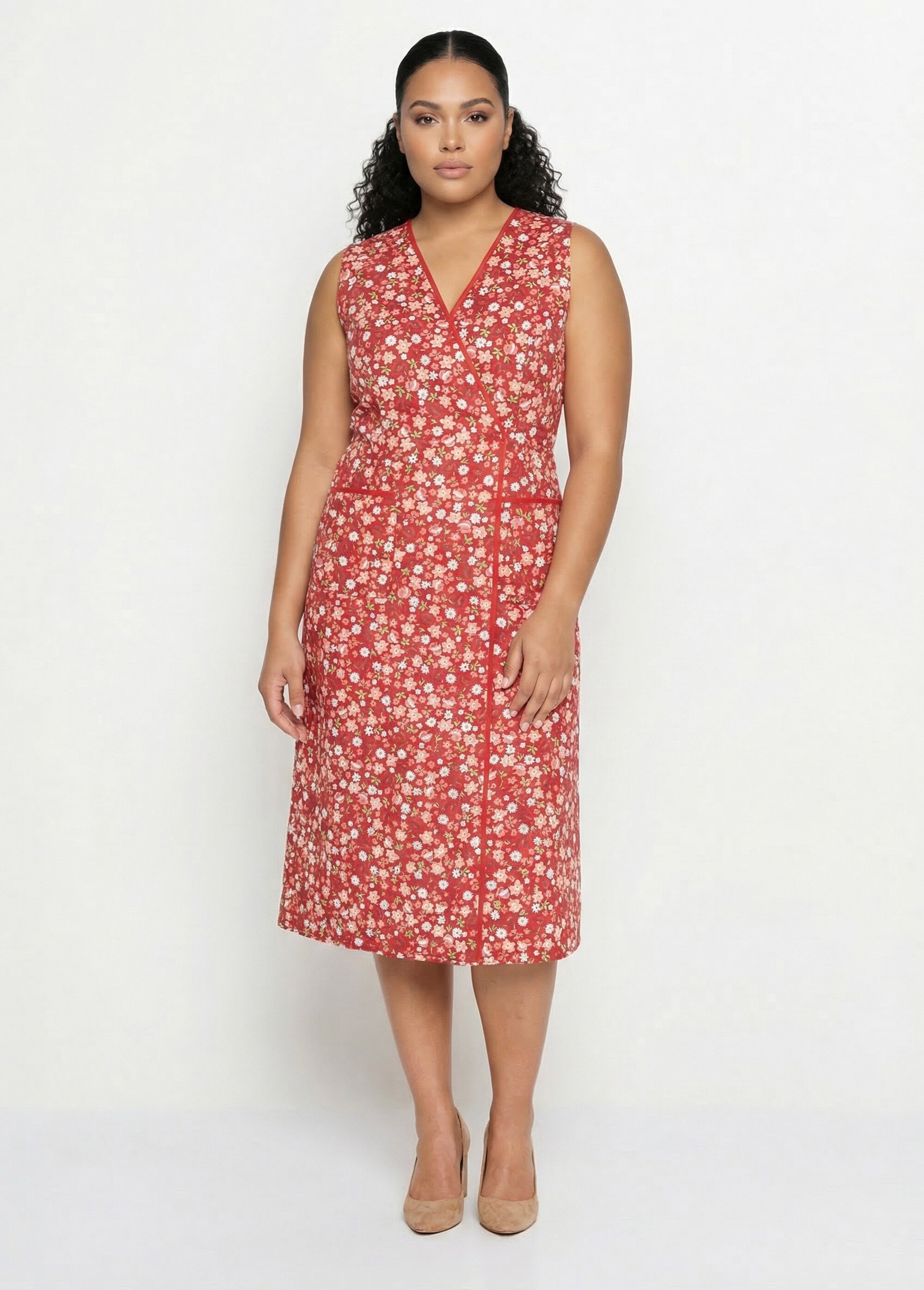 Tablier cache-coeur sans manches coton fleuri Femme Rouge ANDORRE FA1