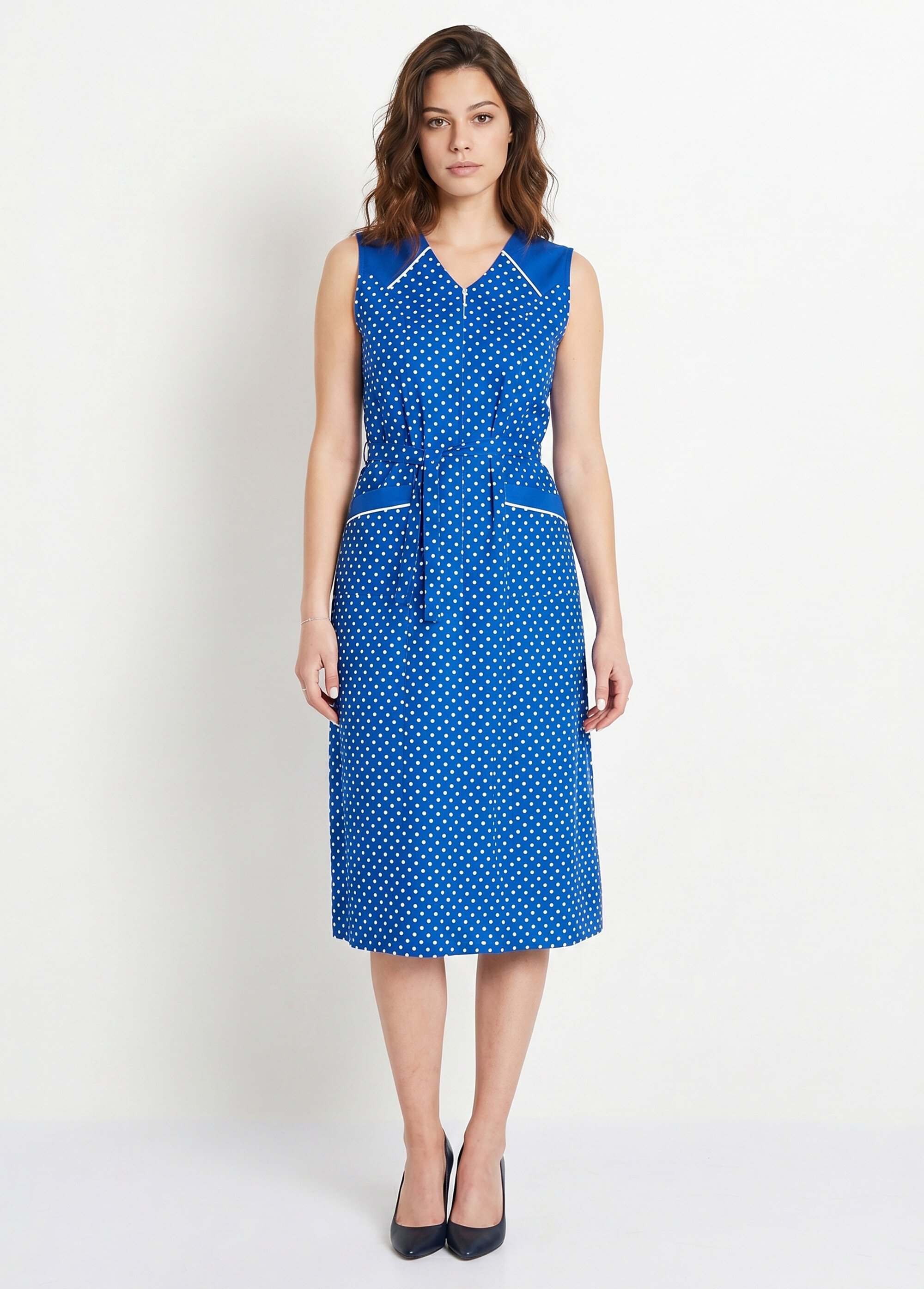 Tablier zippé sans manches carreaux vichy Femme Bleu ARNAUD FA1