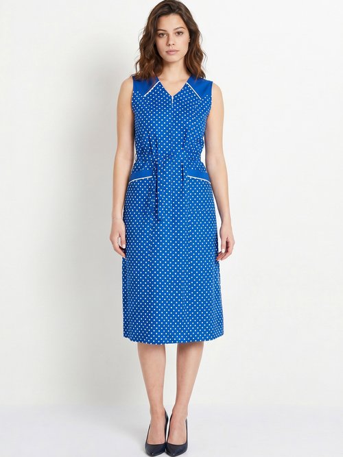 Tablier zippé sans manches carreaux vichy Femme Bleu ARNAUD FA1