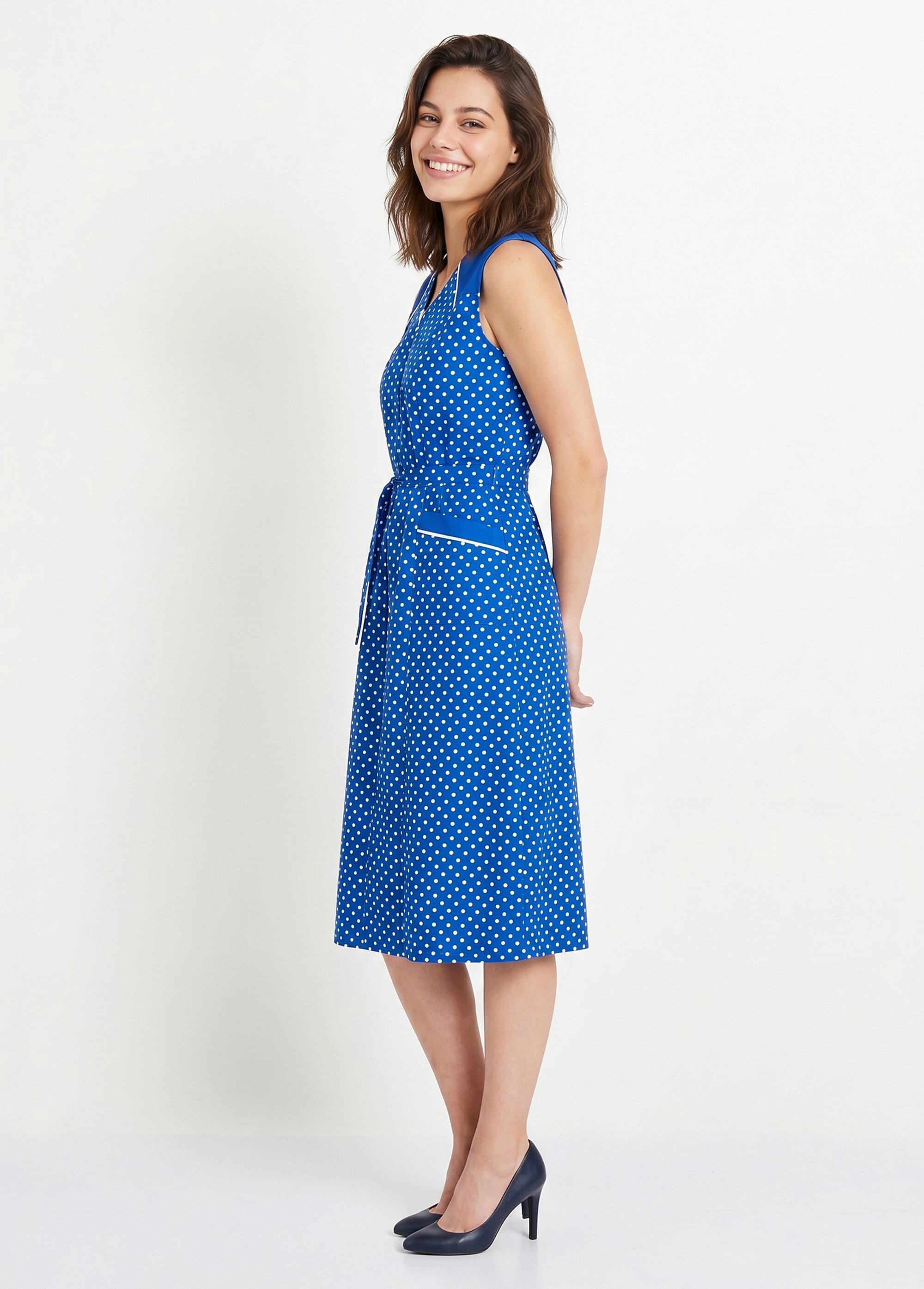Tablier zippé sans manches carreaux vichy Femme Bleu ARNAUD MV1