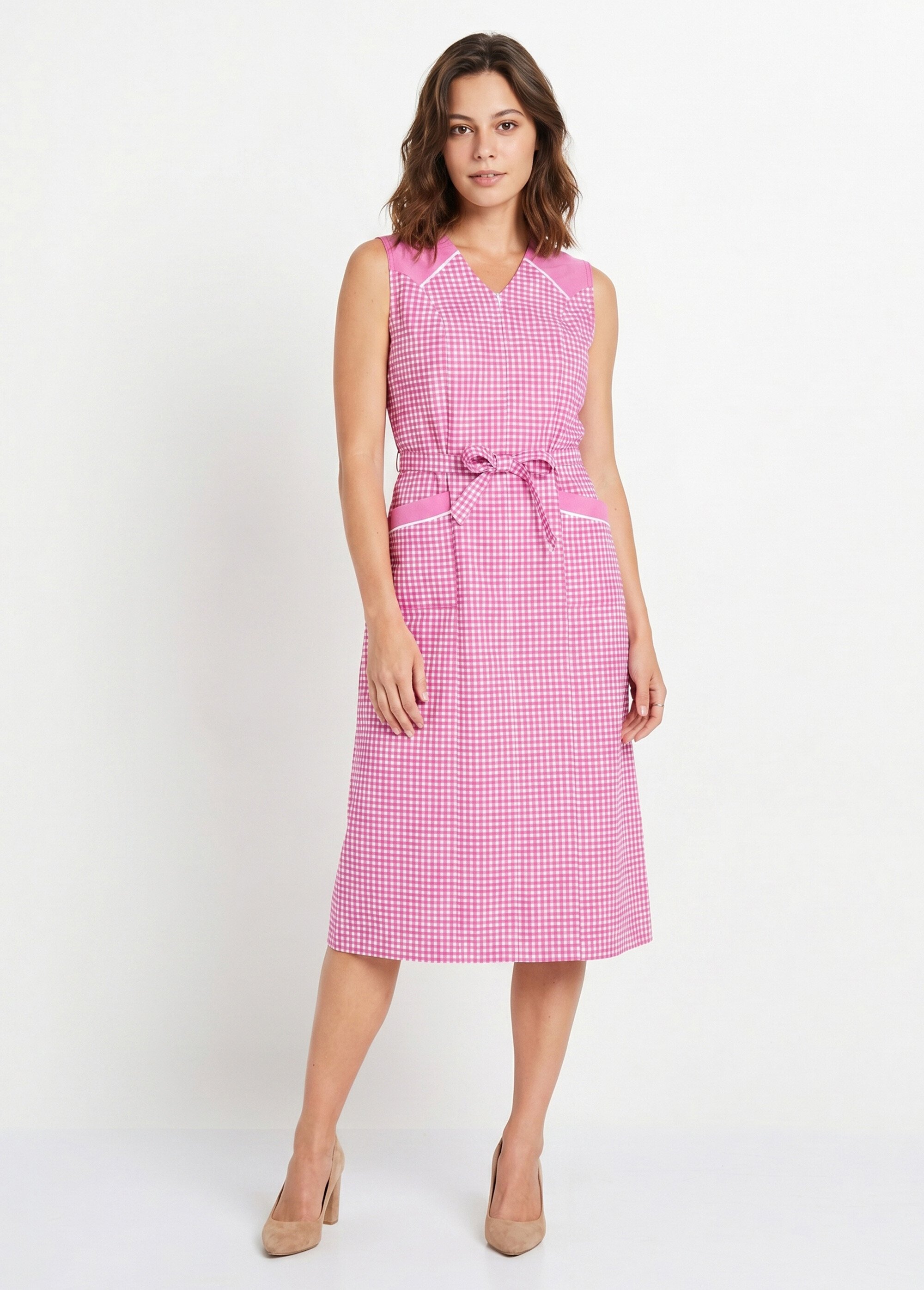 Tablier zippé sans manches carreaux vichy Femme Rose ARNAUD FA1