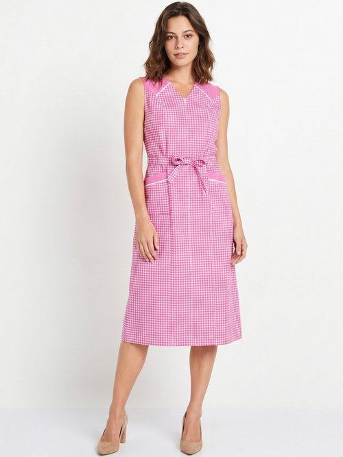 Tablier zippé sans manches carreaux vichy Femme Rose ARNAUD FA1