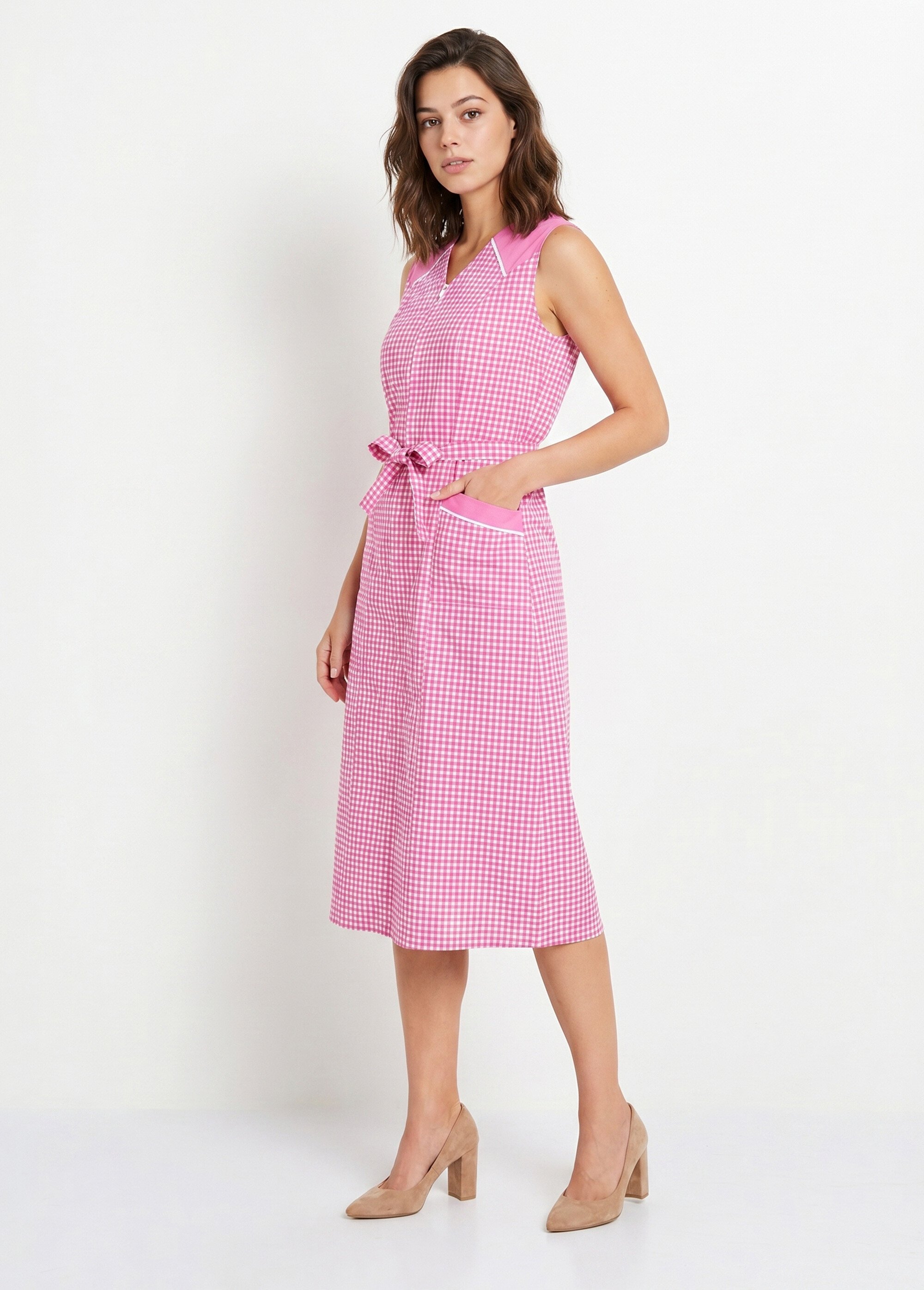 Tablier zippé sans manches carreaux vichy Femme Rose ARNAUD MV1