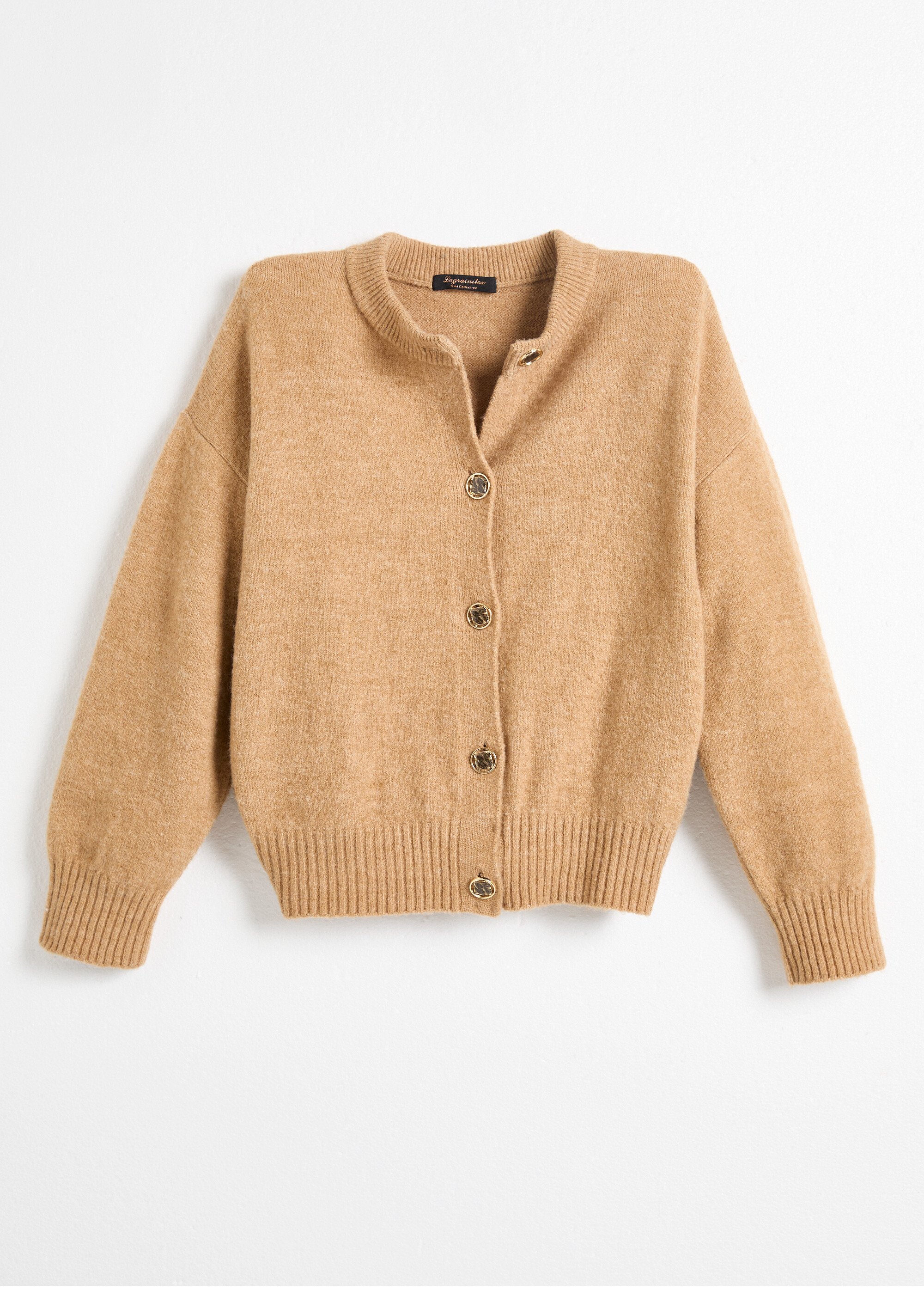 Gilet cardigan unie boutonnée avec laine Femme Marron PACORUS AP1