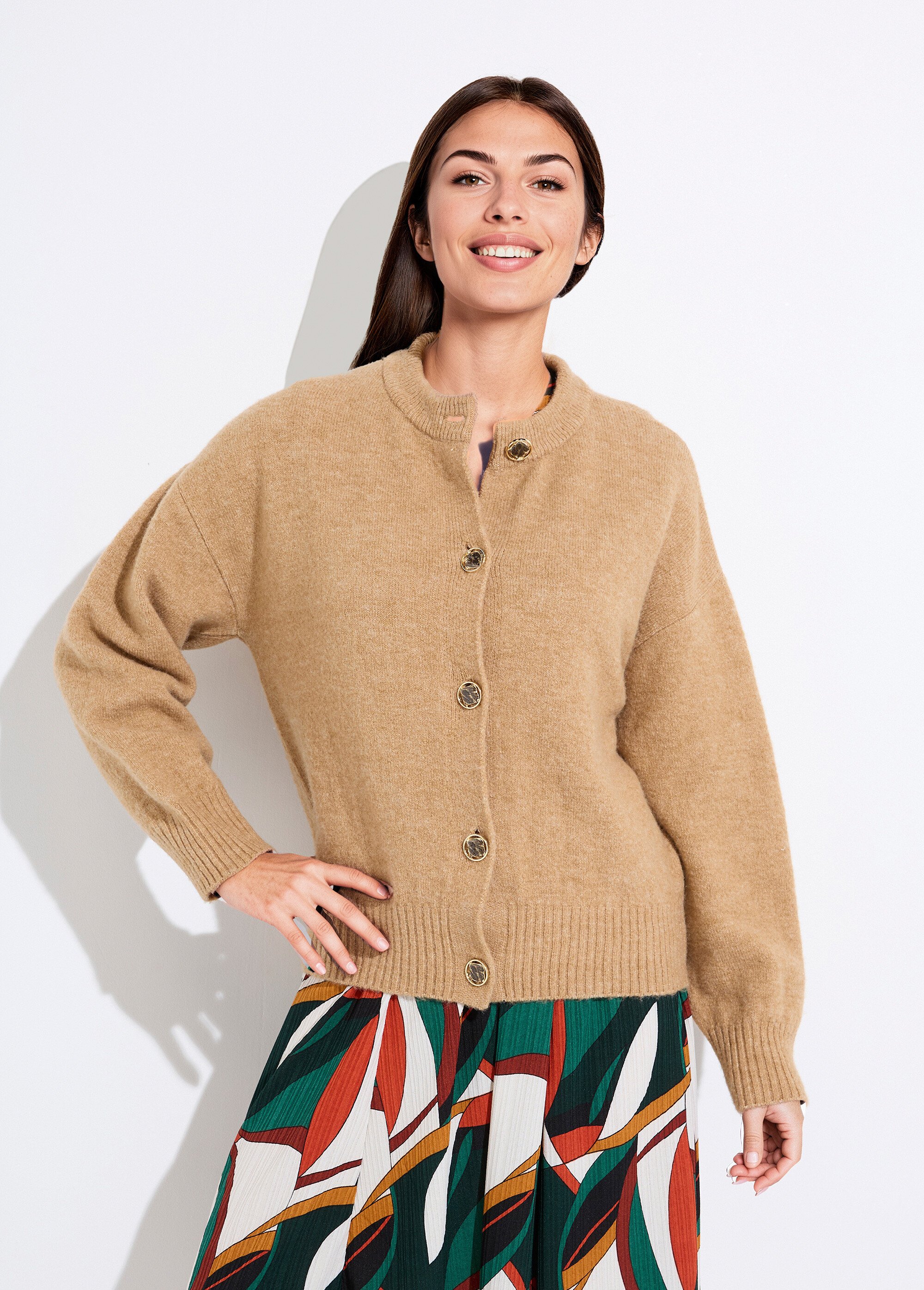 Gilet cardigan unie boutonnée avec laine Femme Marron PACORUS FA1