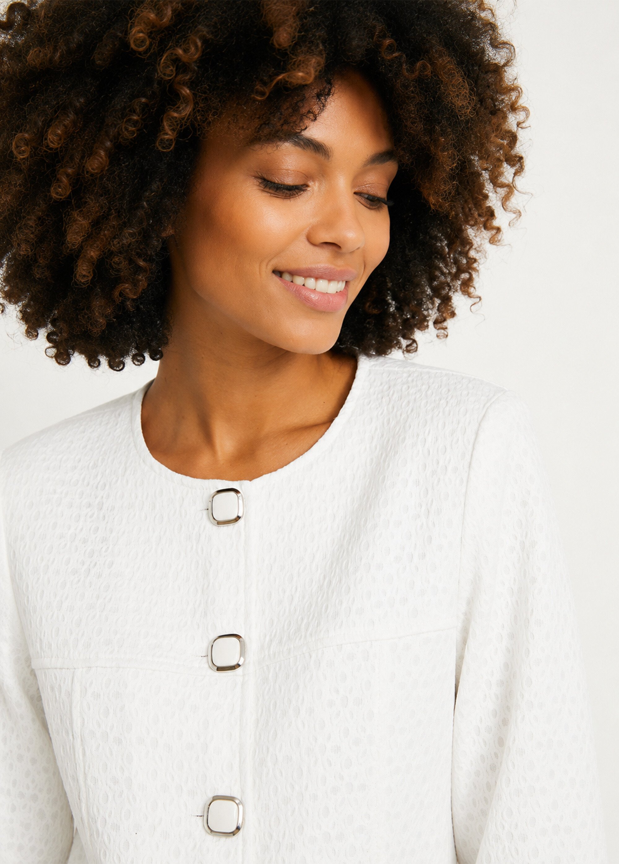 Veste ras de cou manches 3/4 Femme Blanc TEXAN DE1
