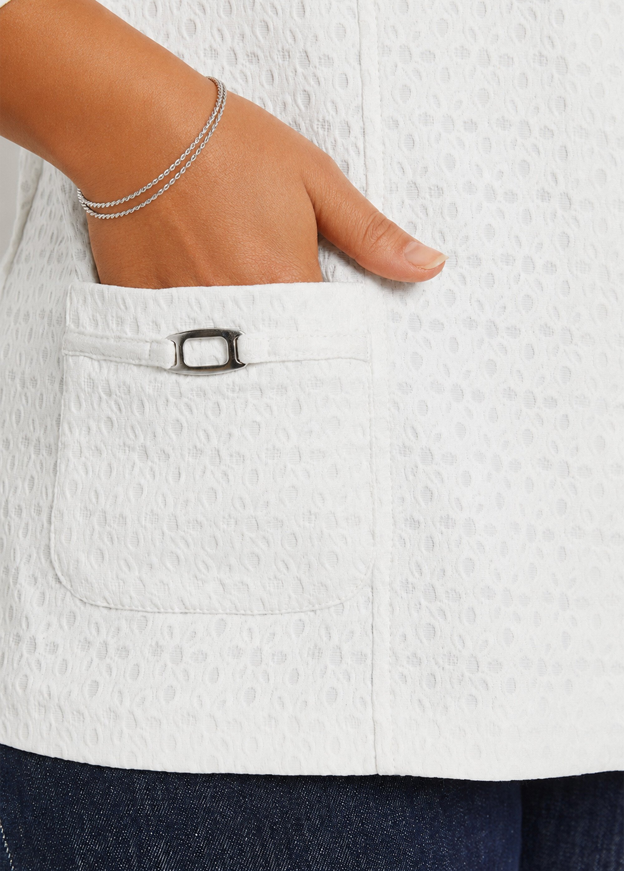 Veste ras de cou manches 3/4 Femme Blanc TEXAN DE2