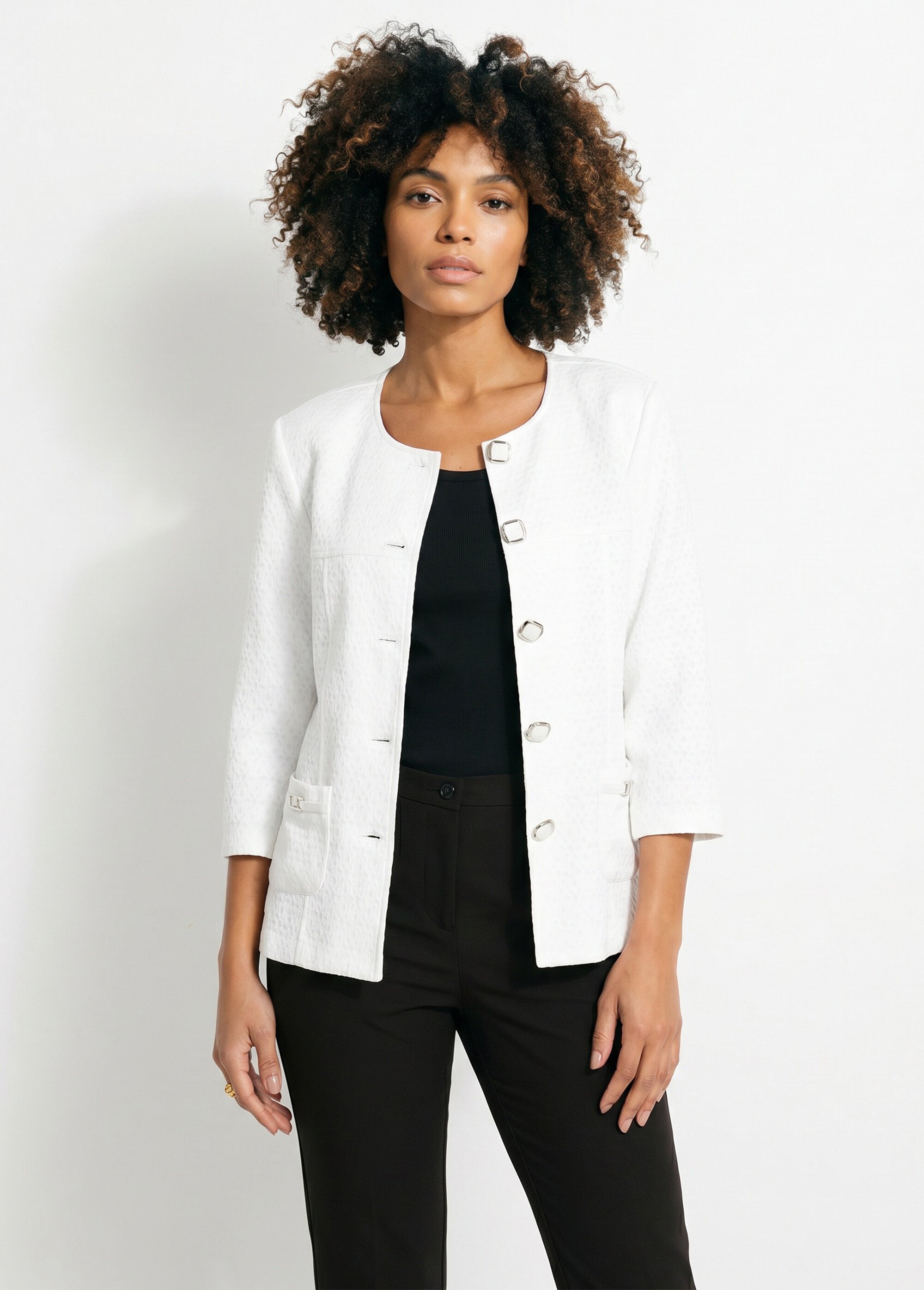 Veste ras de cou manches 3/4 Femme Blanc TEXAN FA1