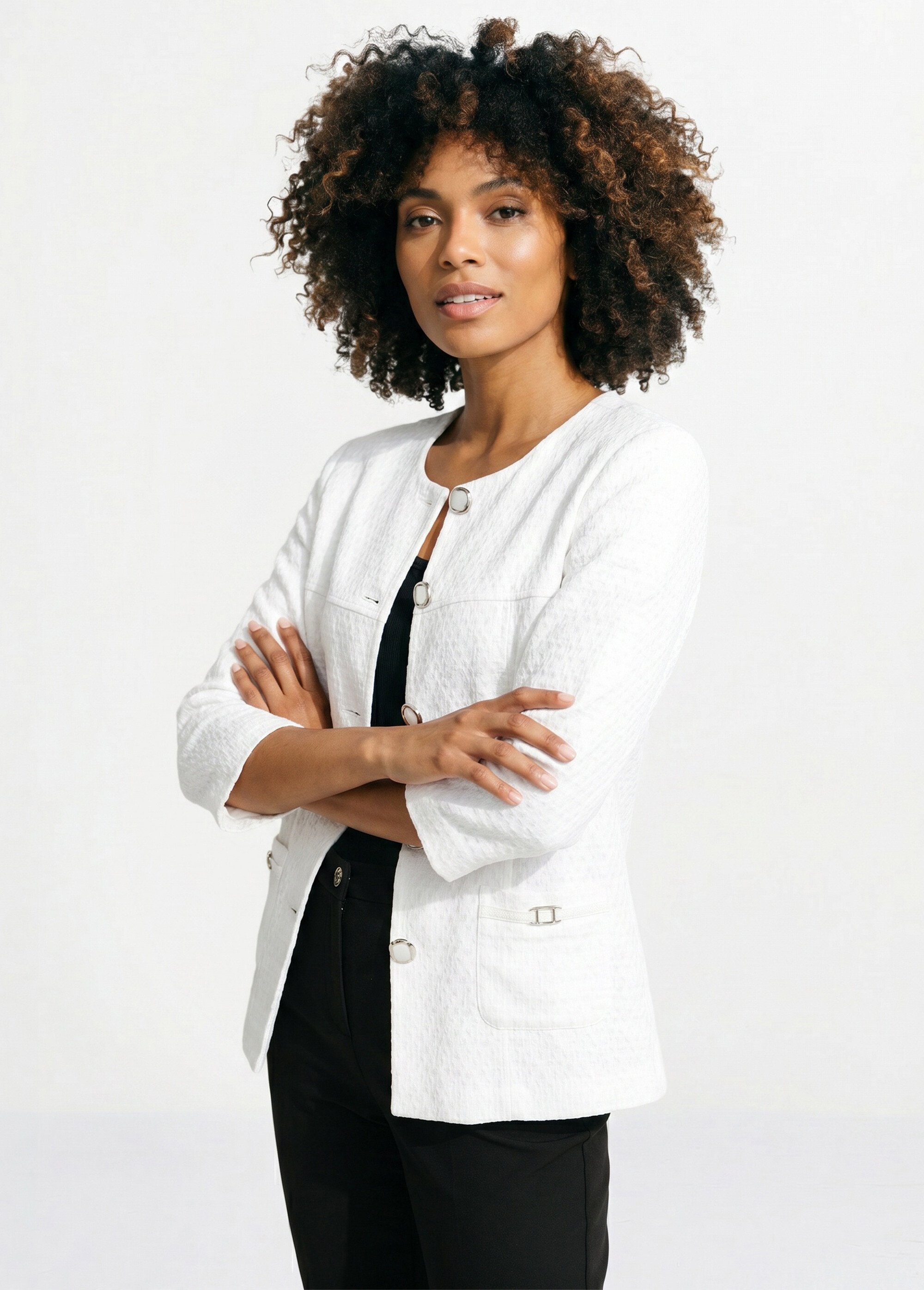 Veste ras de cou manches 3/4 Femme Blanc TEXAN MV1
