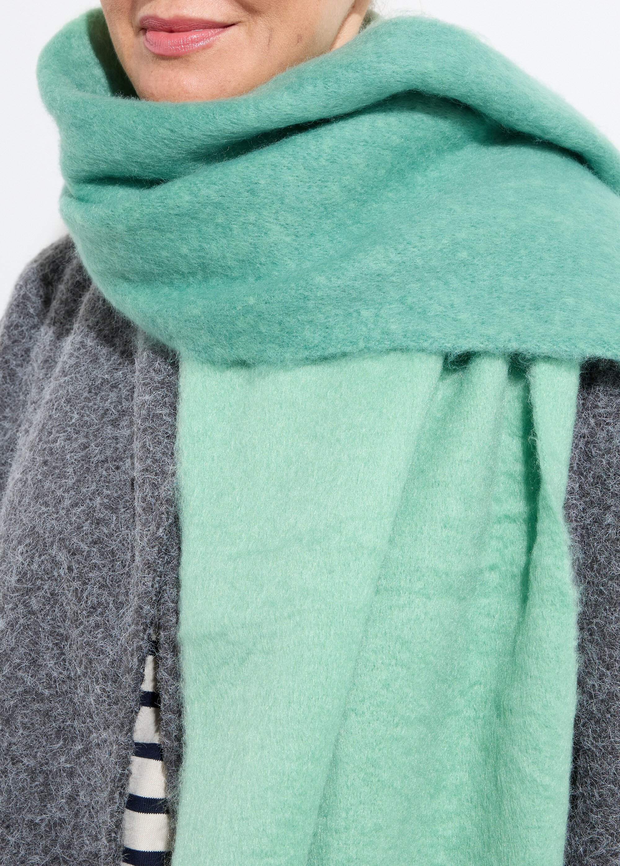 Echarpe épaisse grosses franges, camaieu Femme Vert NES180LSW2515 DE1