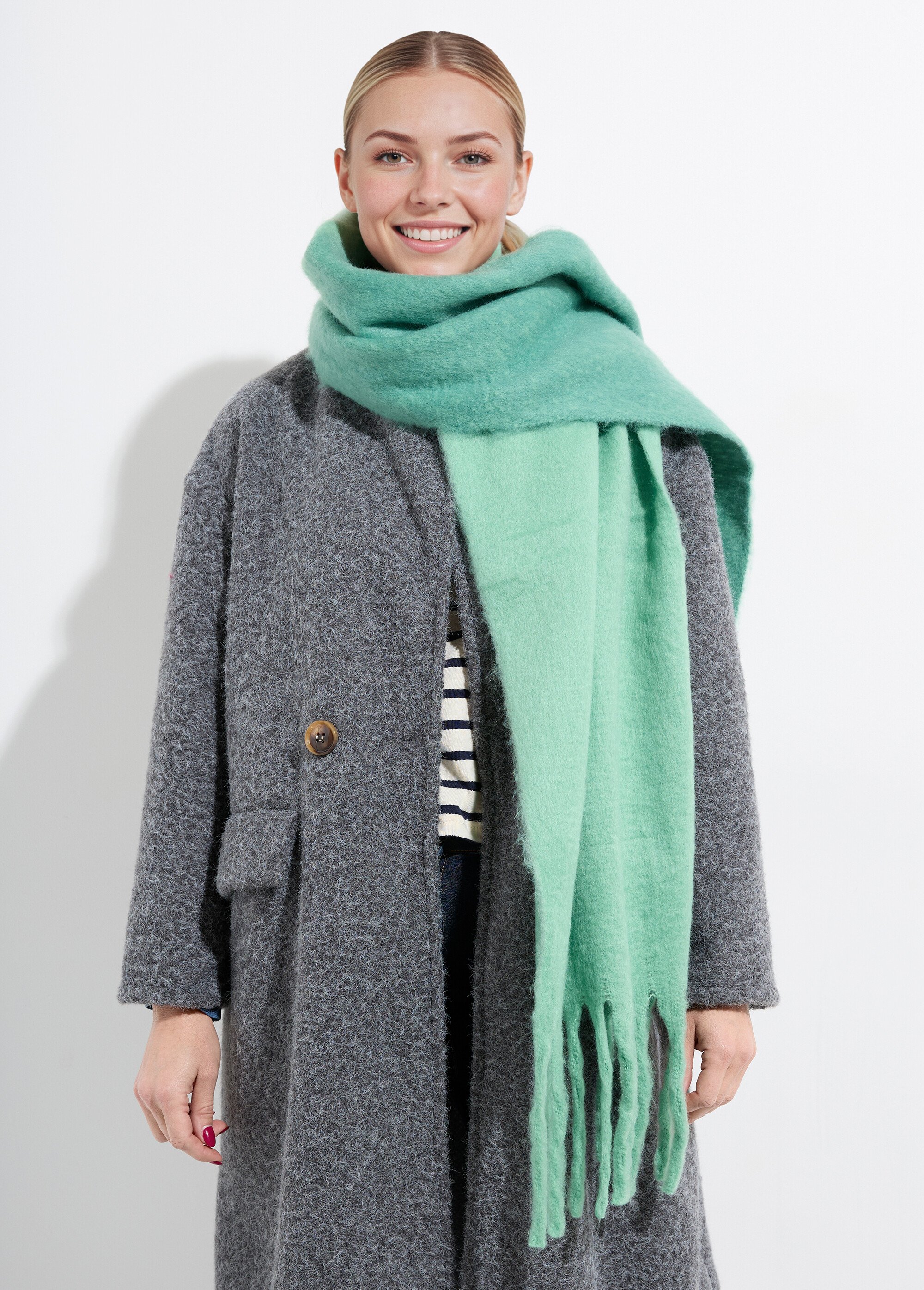 Echarpe épaisse grosses franges, camaieu Femme Vert NES180LSW2515 FA1