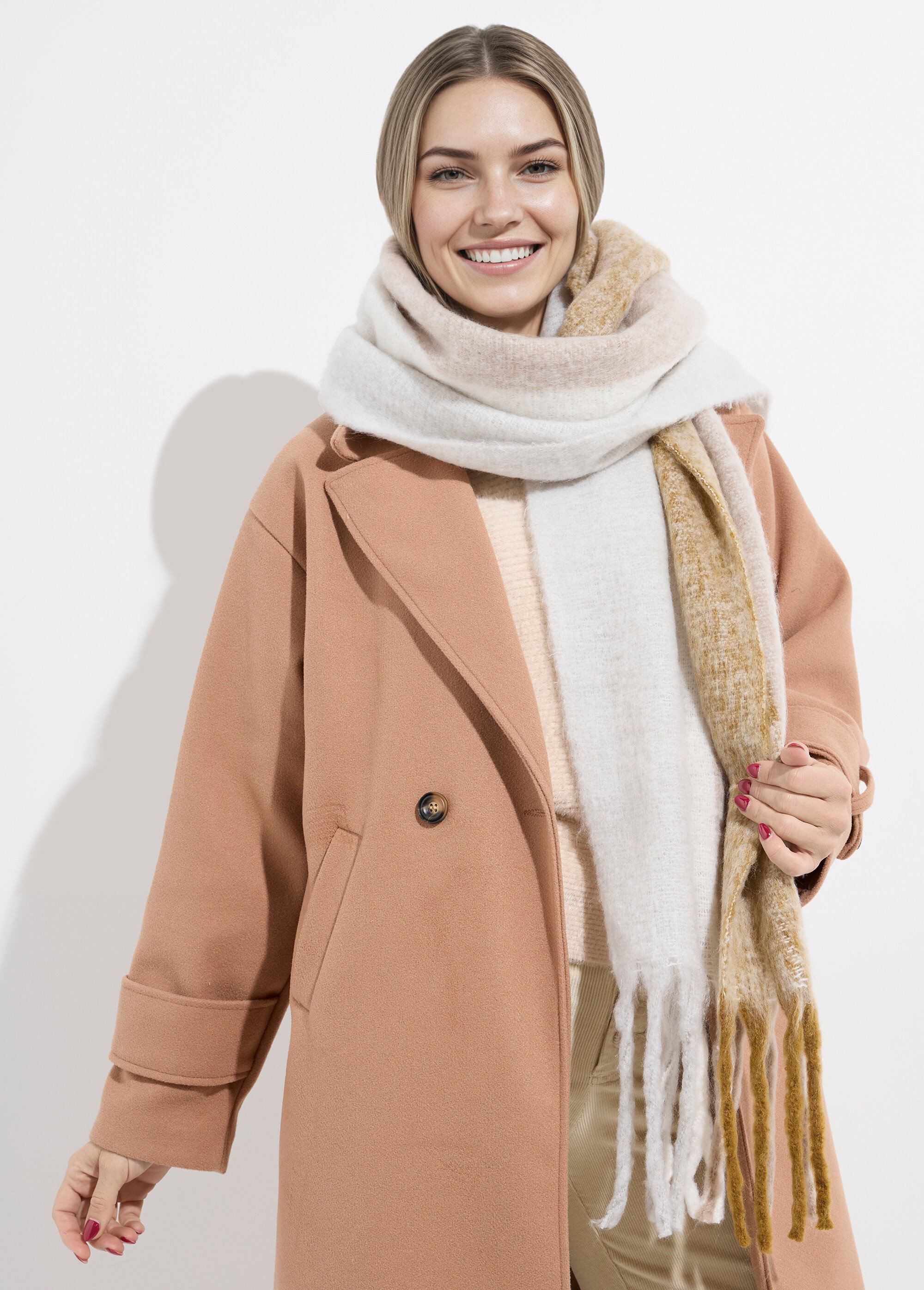 Echarpe épaisse camaieu de carreaux Femme CARREAUX BEIGE NES180LSW2502 MV1