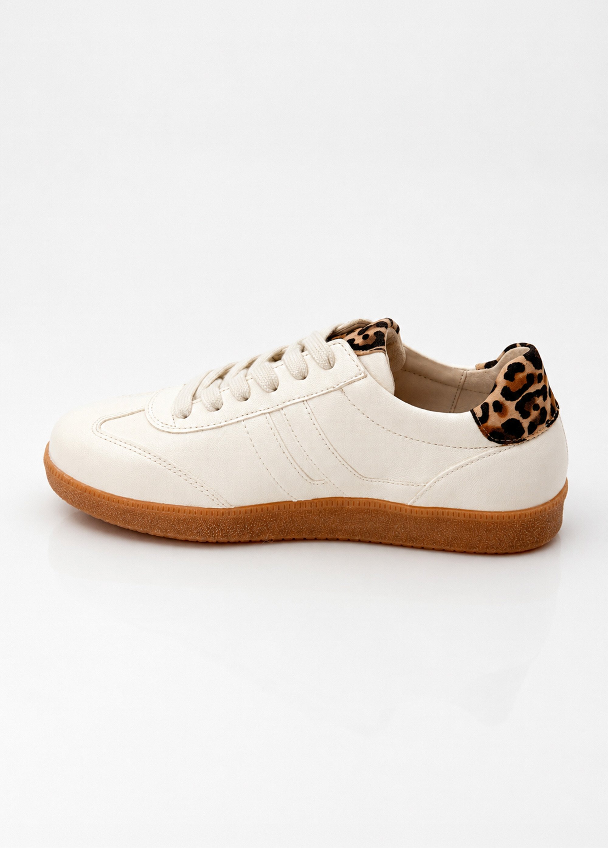 Baskets cuir à lacets, détails léopard Femme Blanc GAB-8330021 DO1