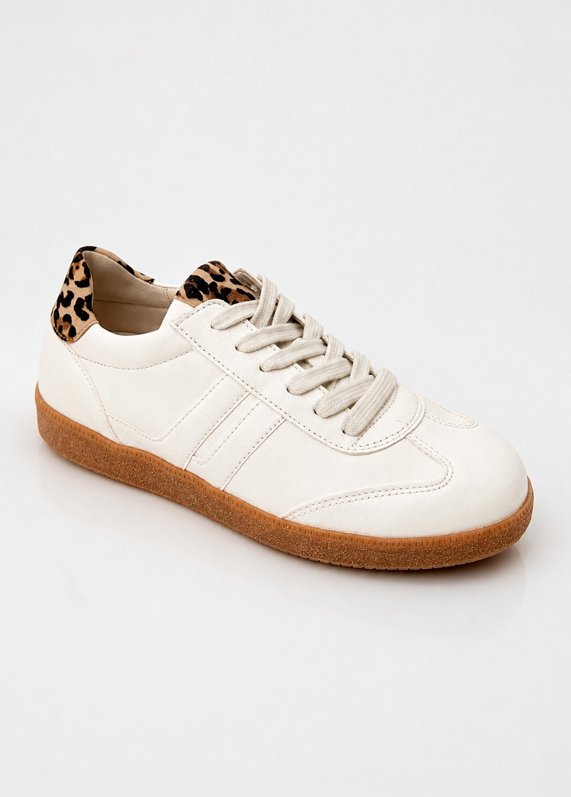 Baskets cuir à lacets, détails léopard Femme Blanc GAB-8330021 FA1