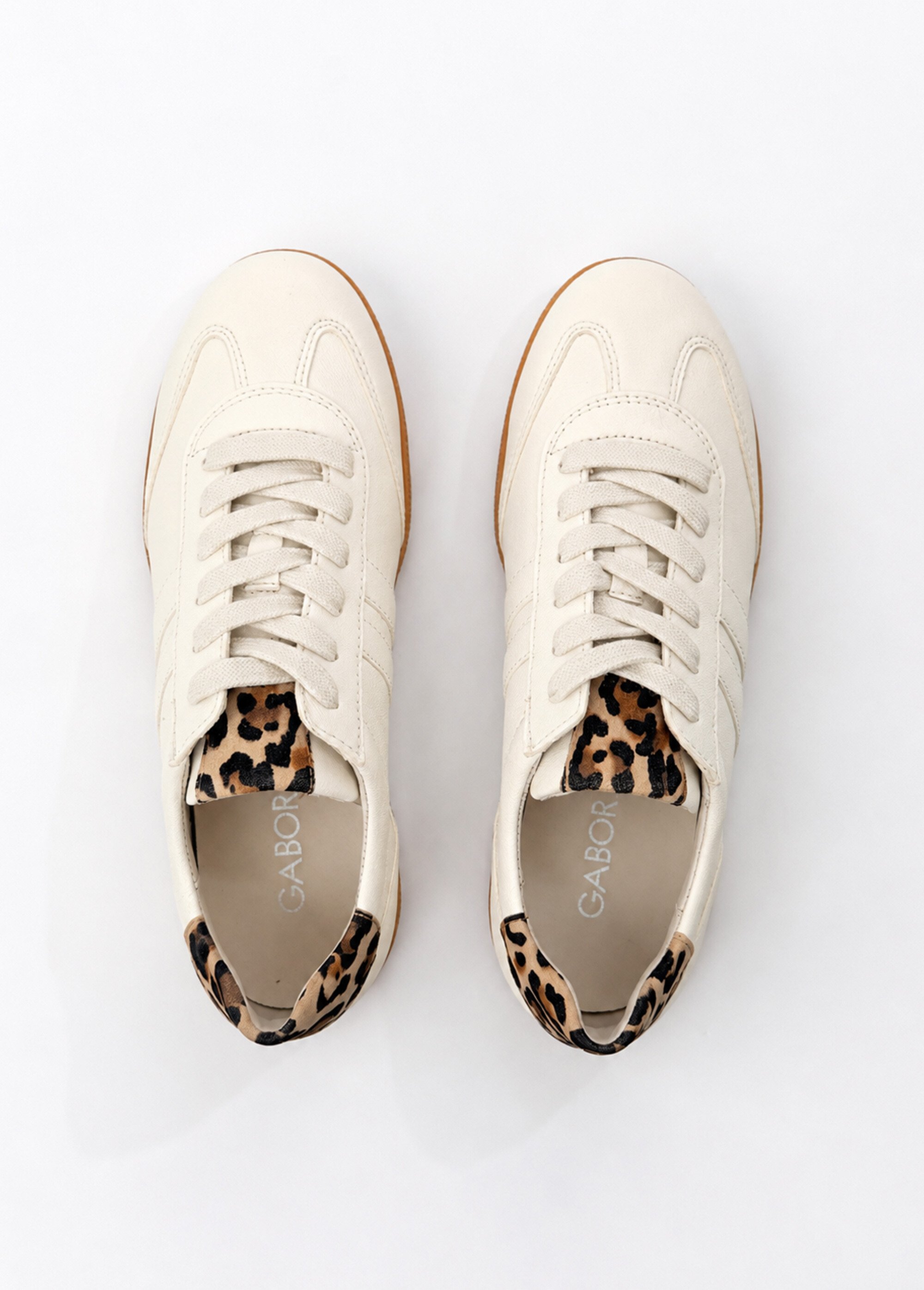 Baskets cuir à lacets, détails léopard Femme Blanc GAB-8330021 OV1