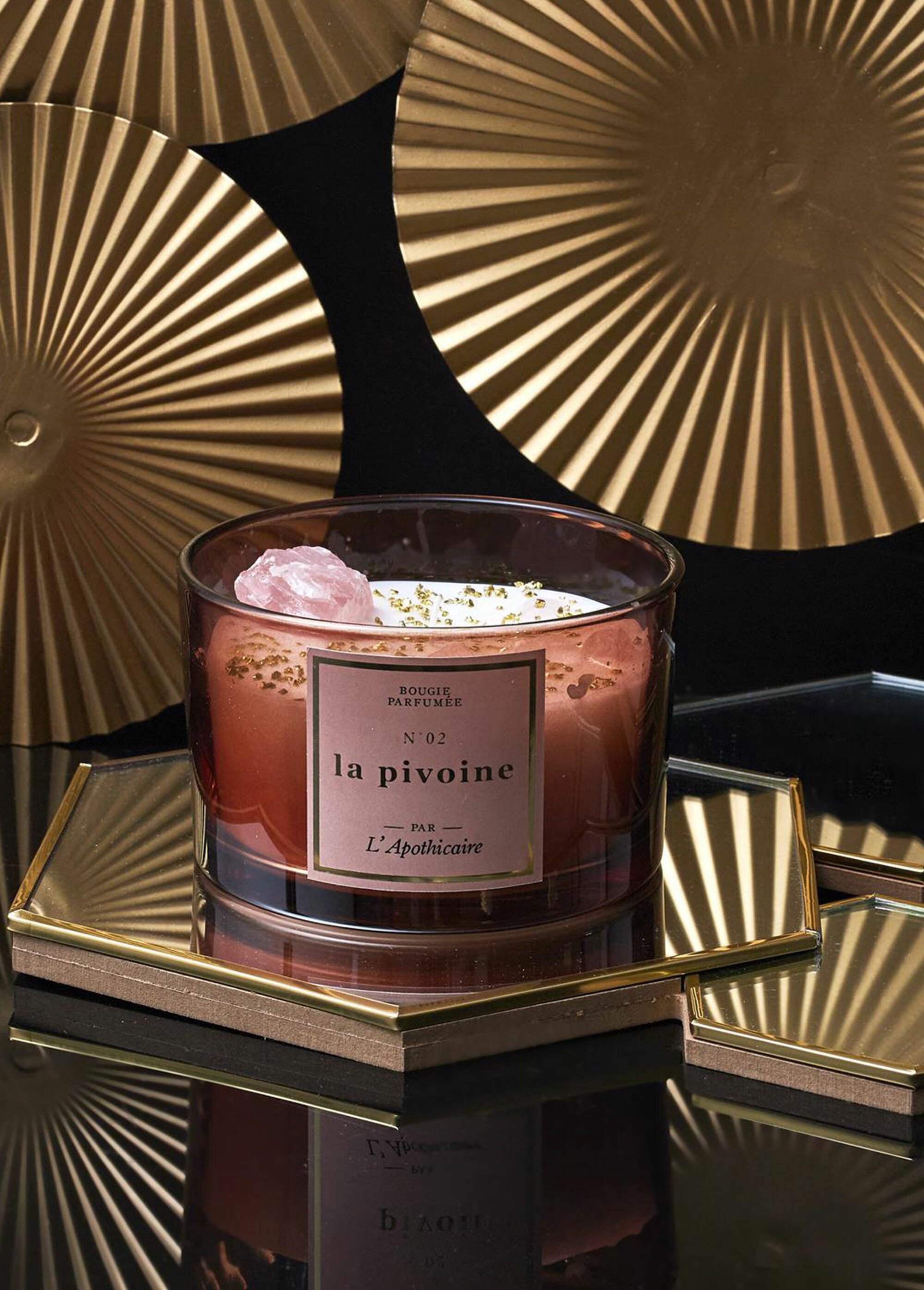 Bougie parfumée avec pierres, 7,8cm Rose CMP-BO0136 SI1