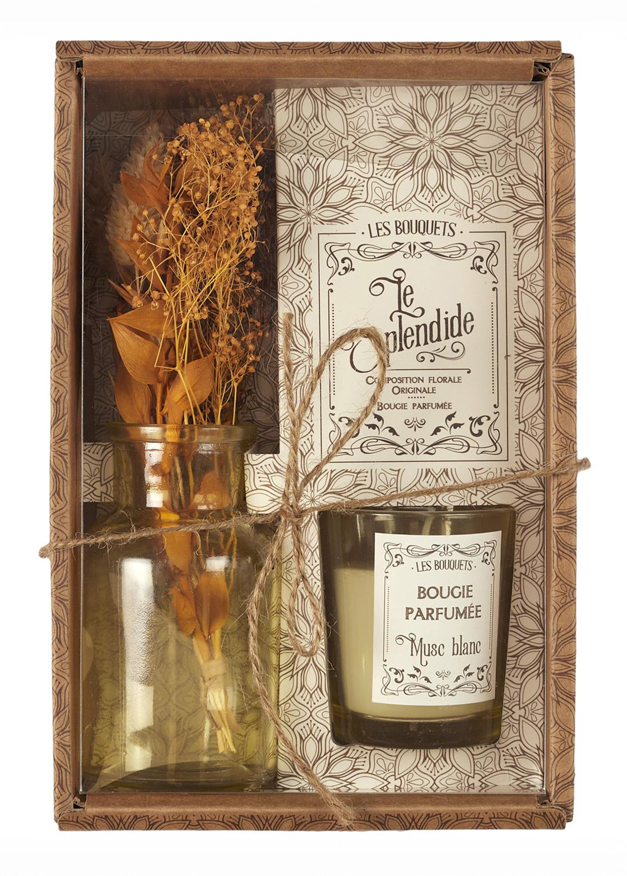 Coffret bougie parfumée + fleurs séchées bouquet
