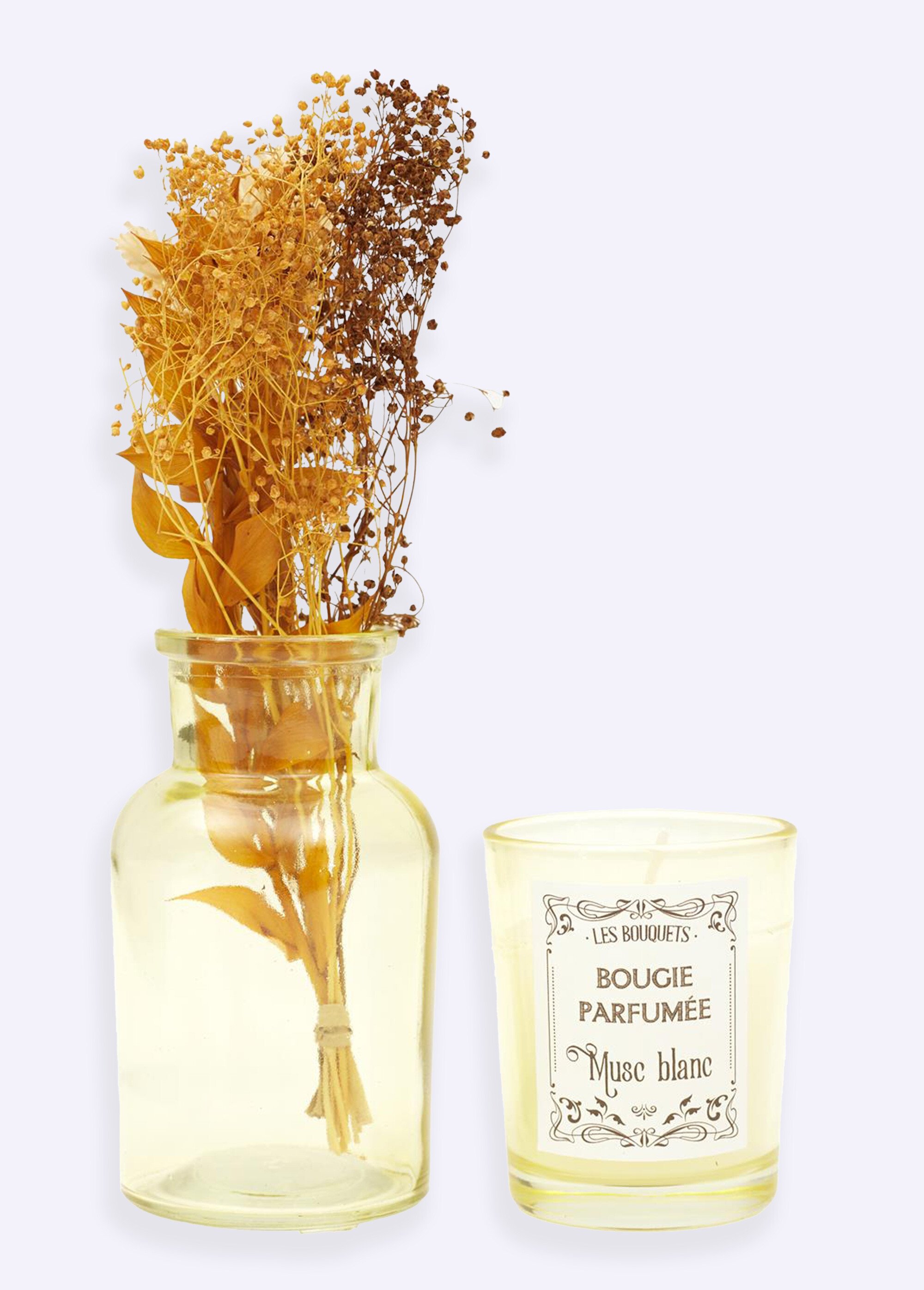 Coffret bougie parfumée + fleurs séchées bouquet