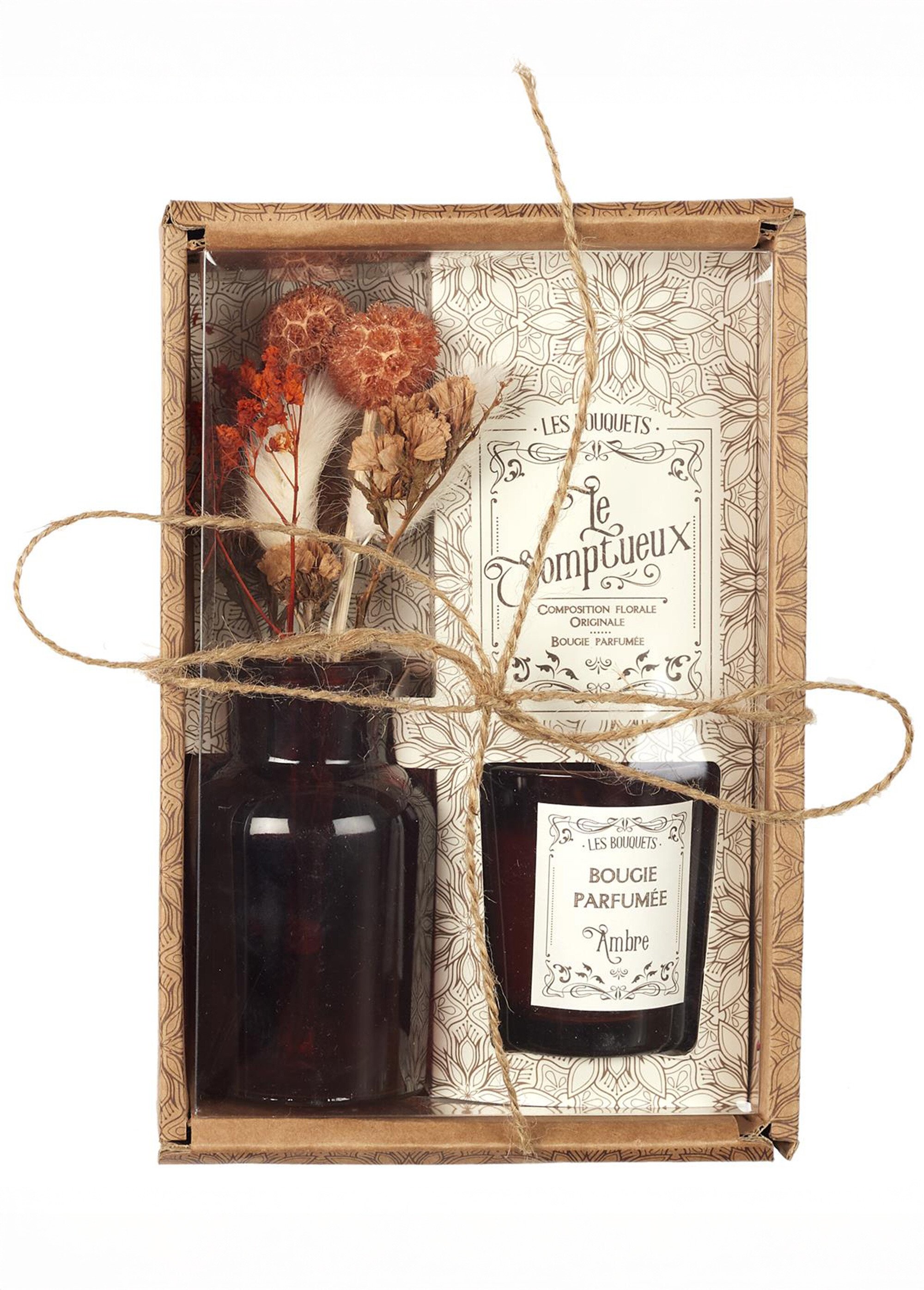 Coffret bougie parfumée + fleurs séchées bouquet AMBRE CMP-BO0045 DE1