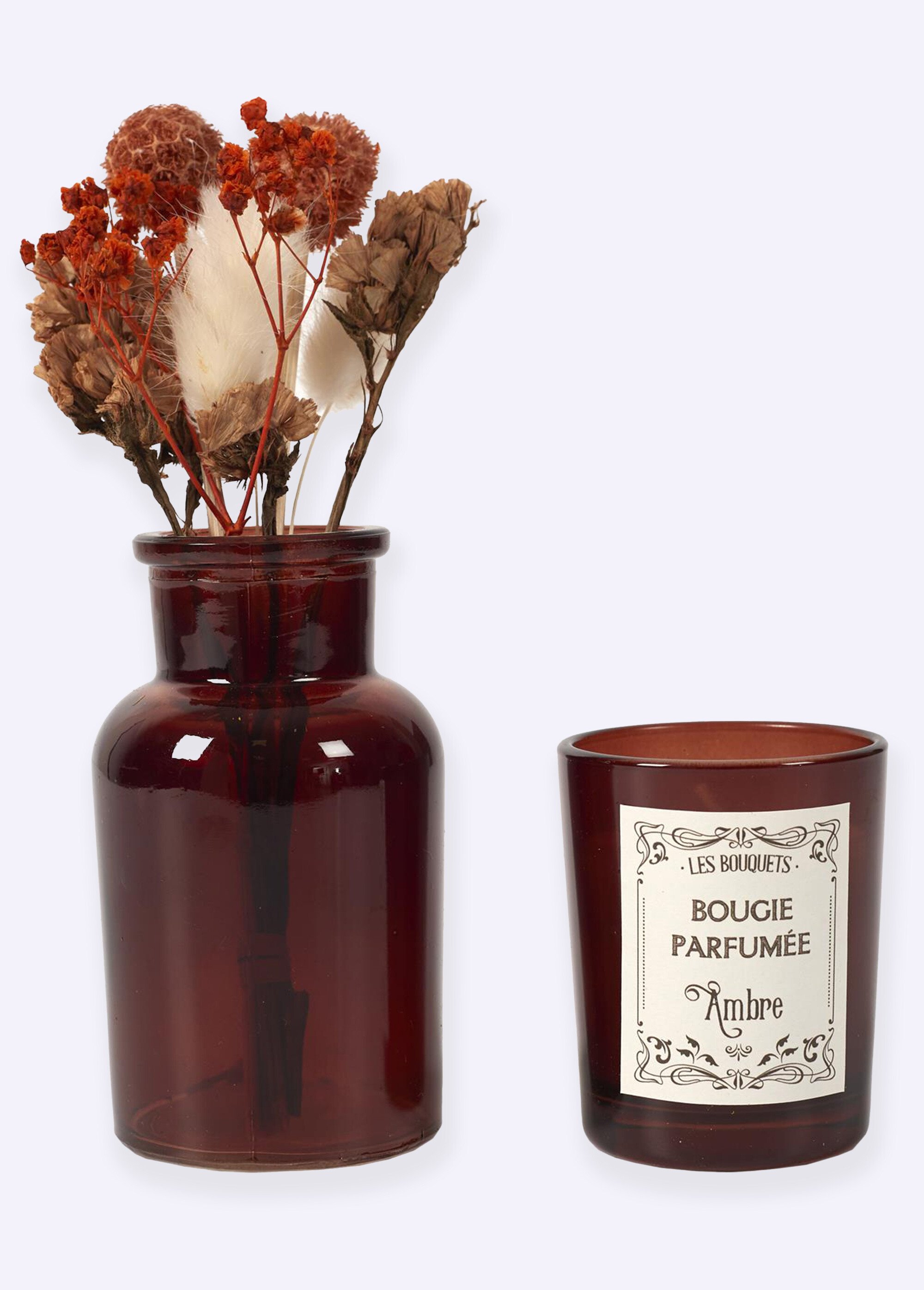 Coffret bougie parfumée + fleurs séchées bouquet AMBRE CMP-BO0045 FA1