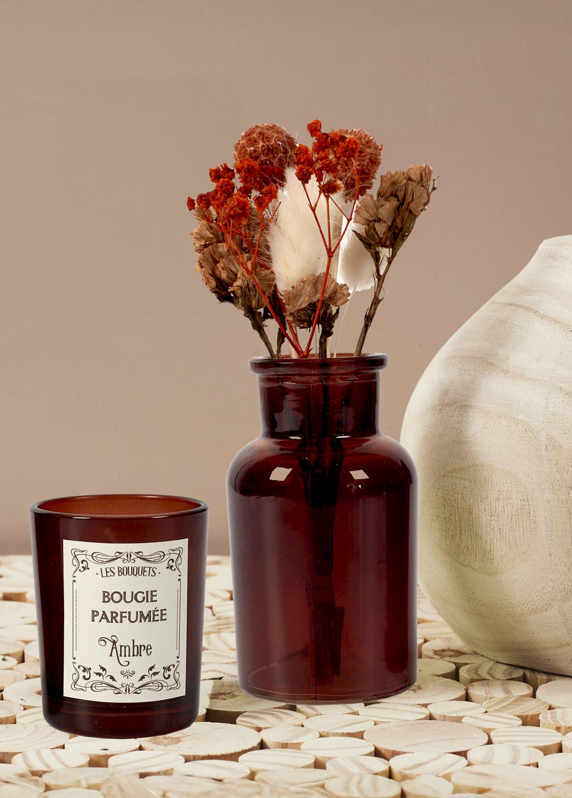 Coffret bougie parfumée + fleurs séchées bouquet AMBRE CMP-BO0045 SI1