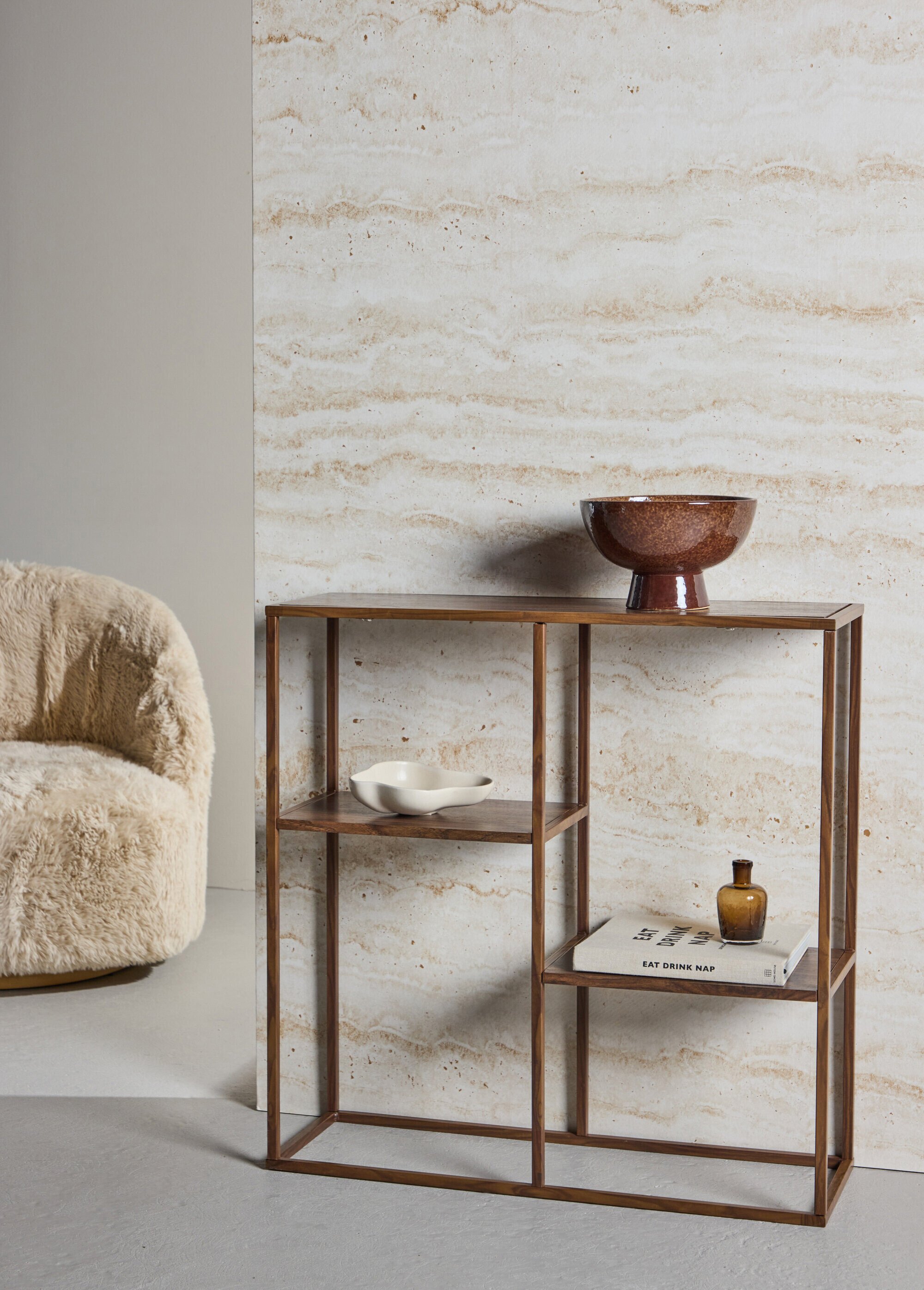 Console épurée bois et métal, 3 niveaux NOYER VEN-63358-444 SI1