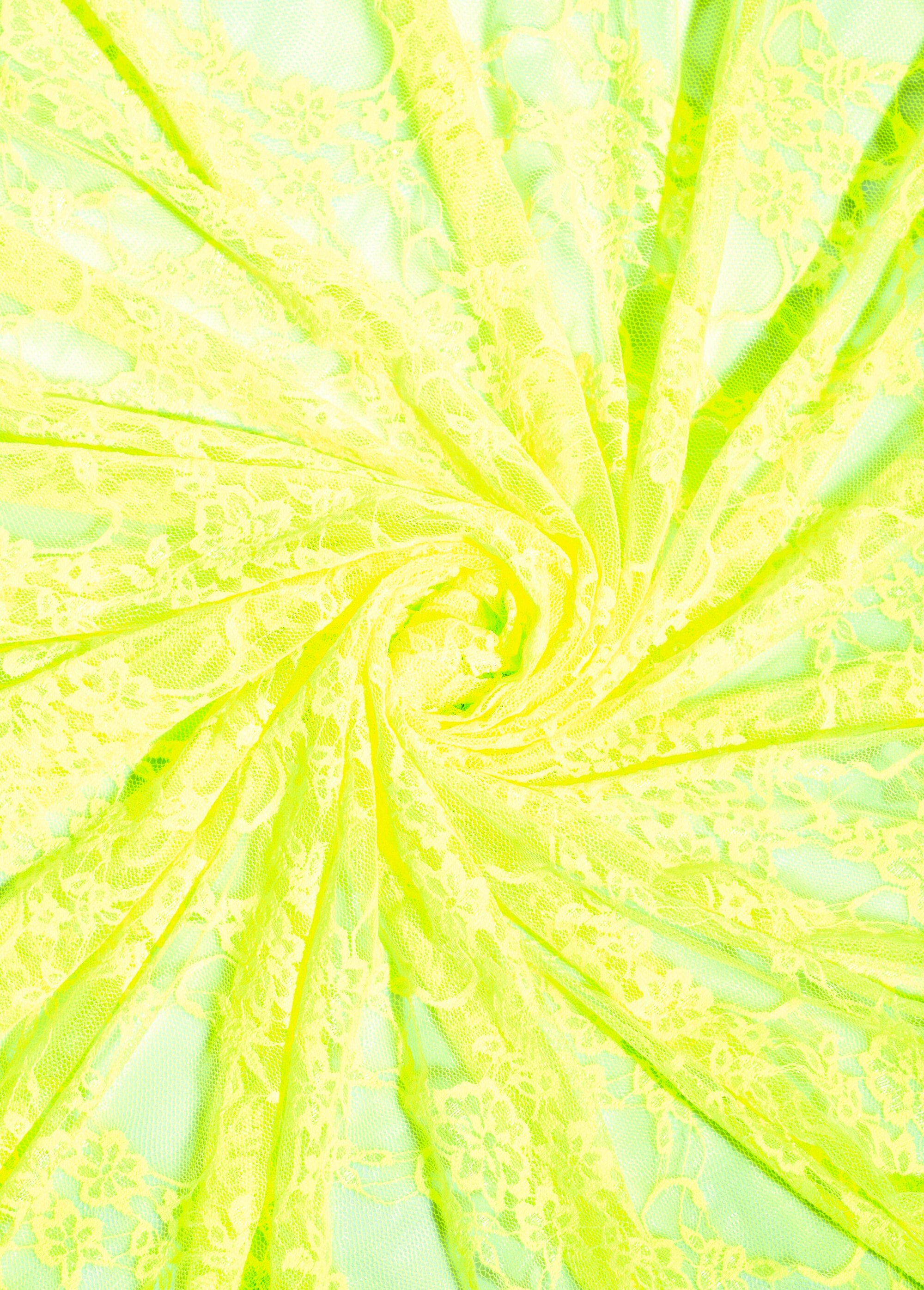 Coupon tissu habillement dentelle Flashy JAUNE FLUO COT150519 FA1