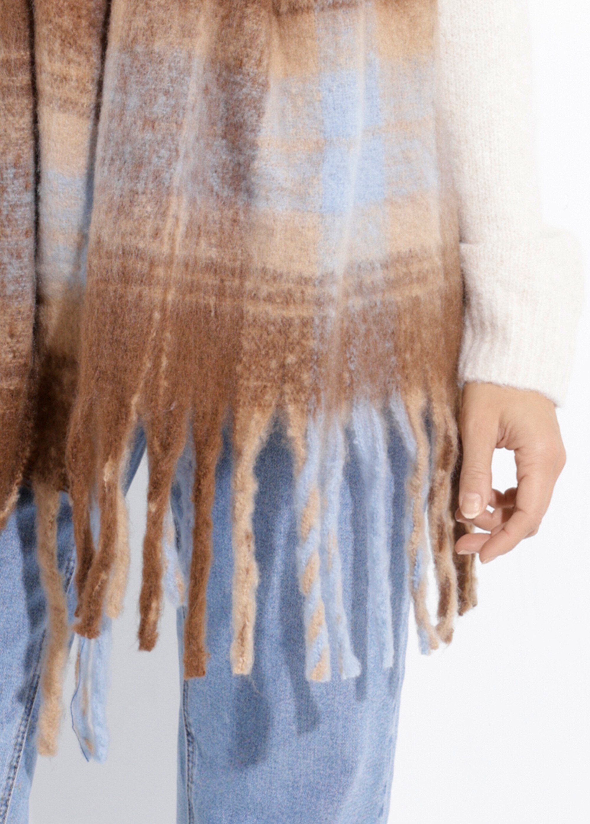 Echarpe longue à carreaux, à franges