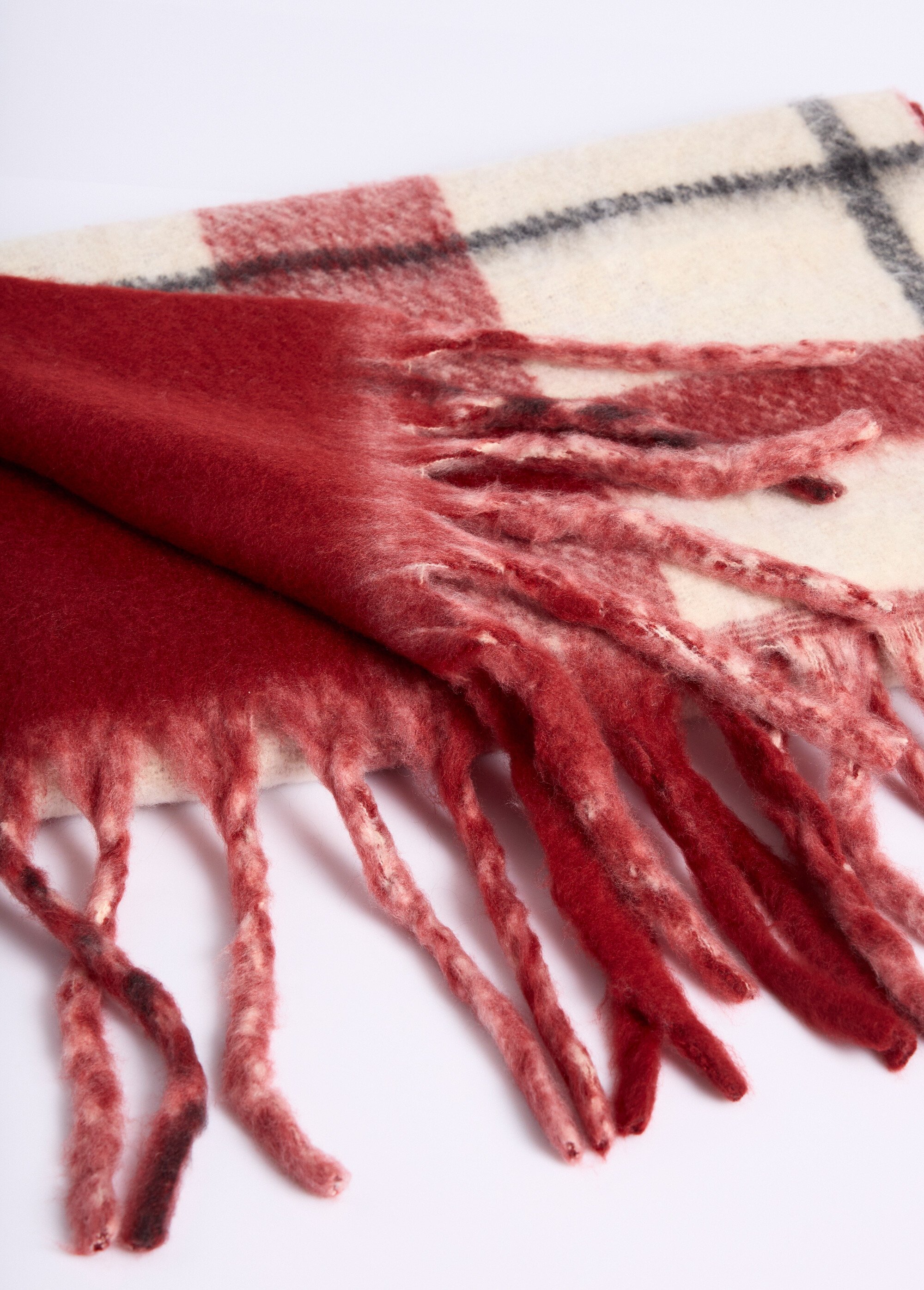 Echarpe longue bicolore carreaux / uni Femme Rouge NES180LSW2535 DE1