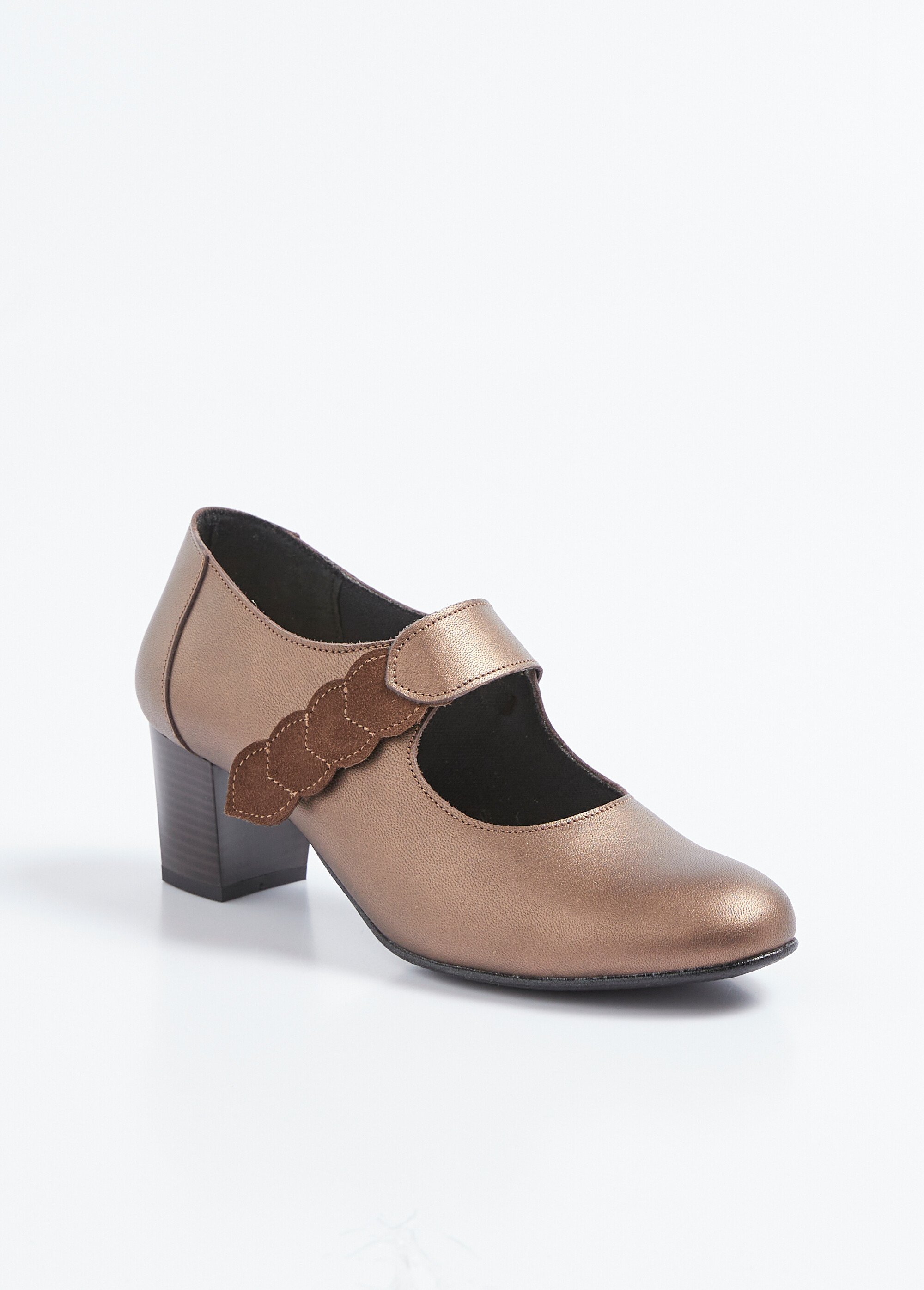 Escarpins à talon largeur confort scratchés cuir Femme Marron ORMESSON FA1