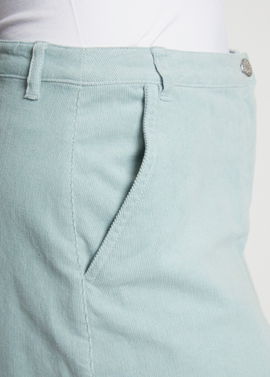 Jupe droite courte velours milleraies Femme Vert LONDON DE1