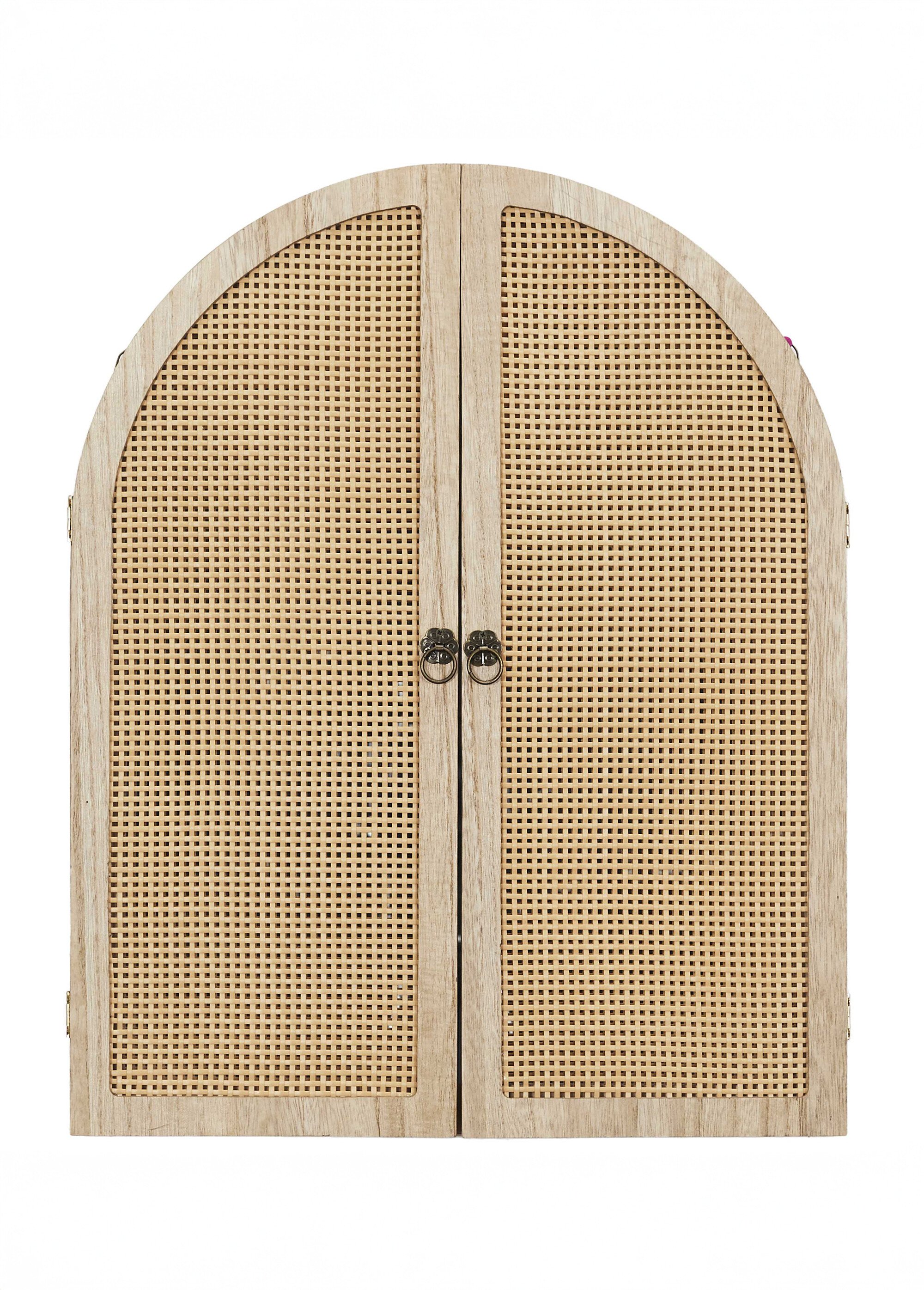 Miroir déco à volets, bois et cannage