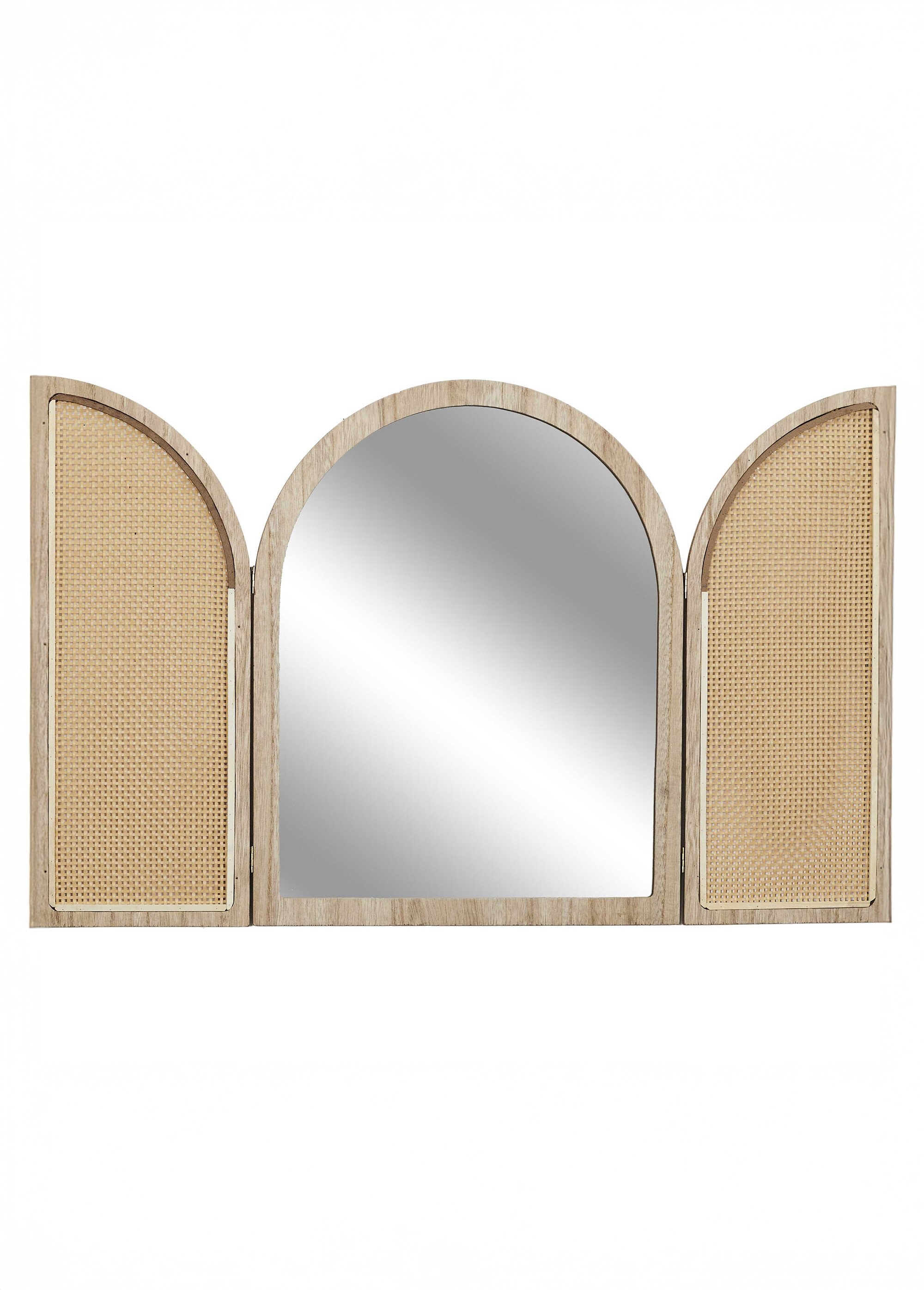 Miroir déco à volets, bois et cannage Marron CMP-HD0448 FA1