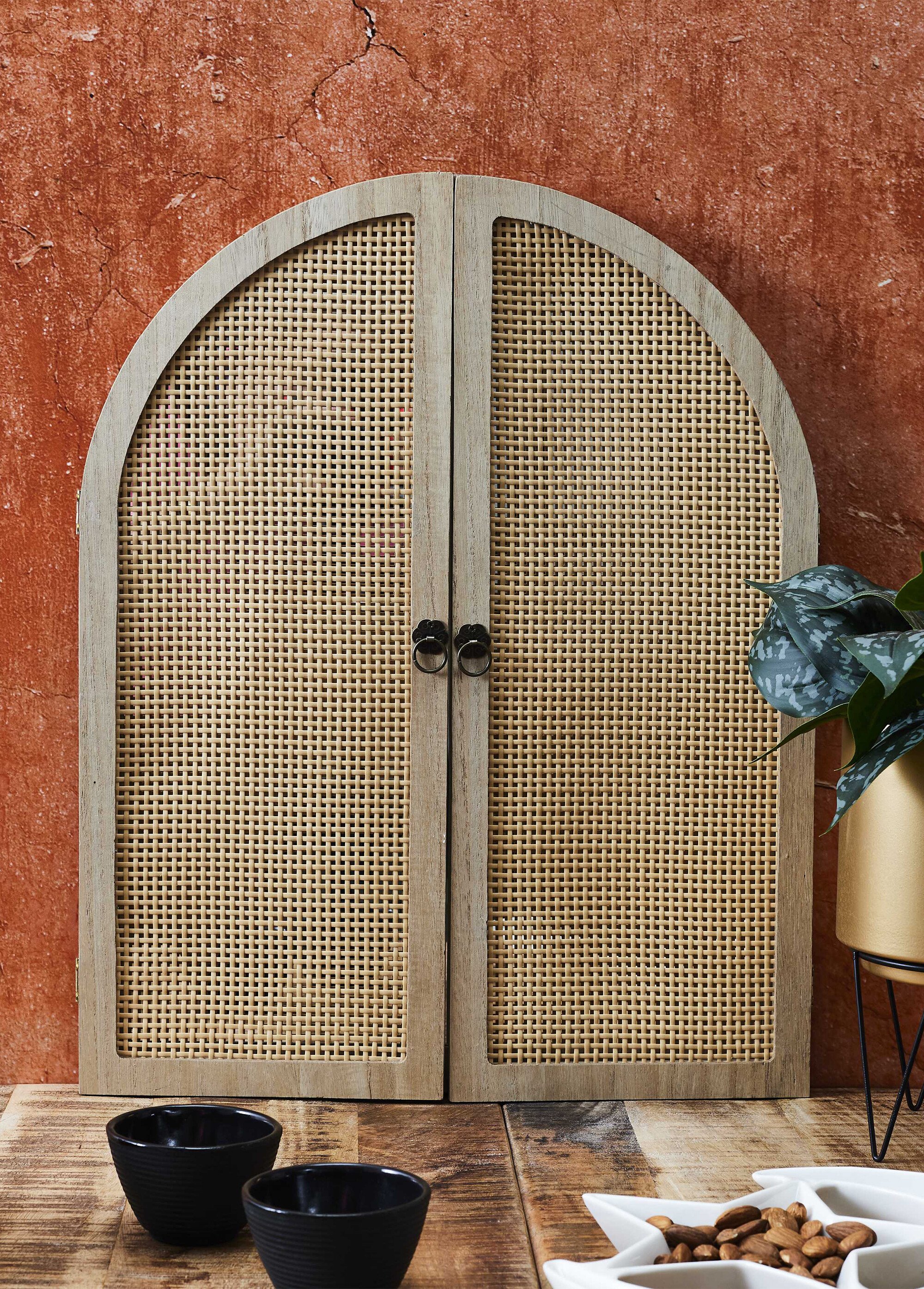 Miroir déco à volets, bois et cannage Marron CMP-HD0448 SI2