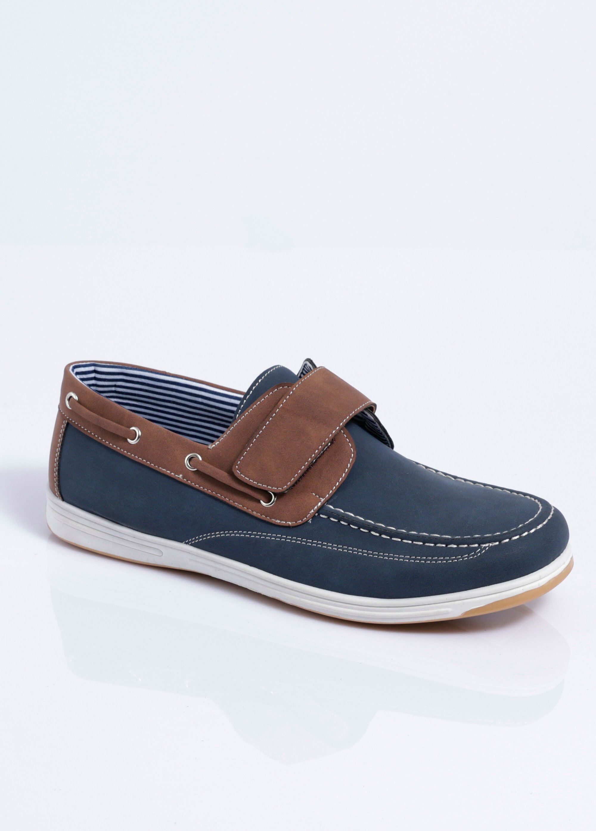 Mocassins bateau à scratch largeur confort Homme Bleu IGNACO FA1