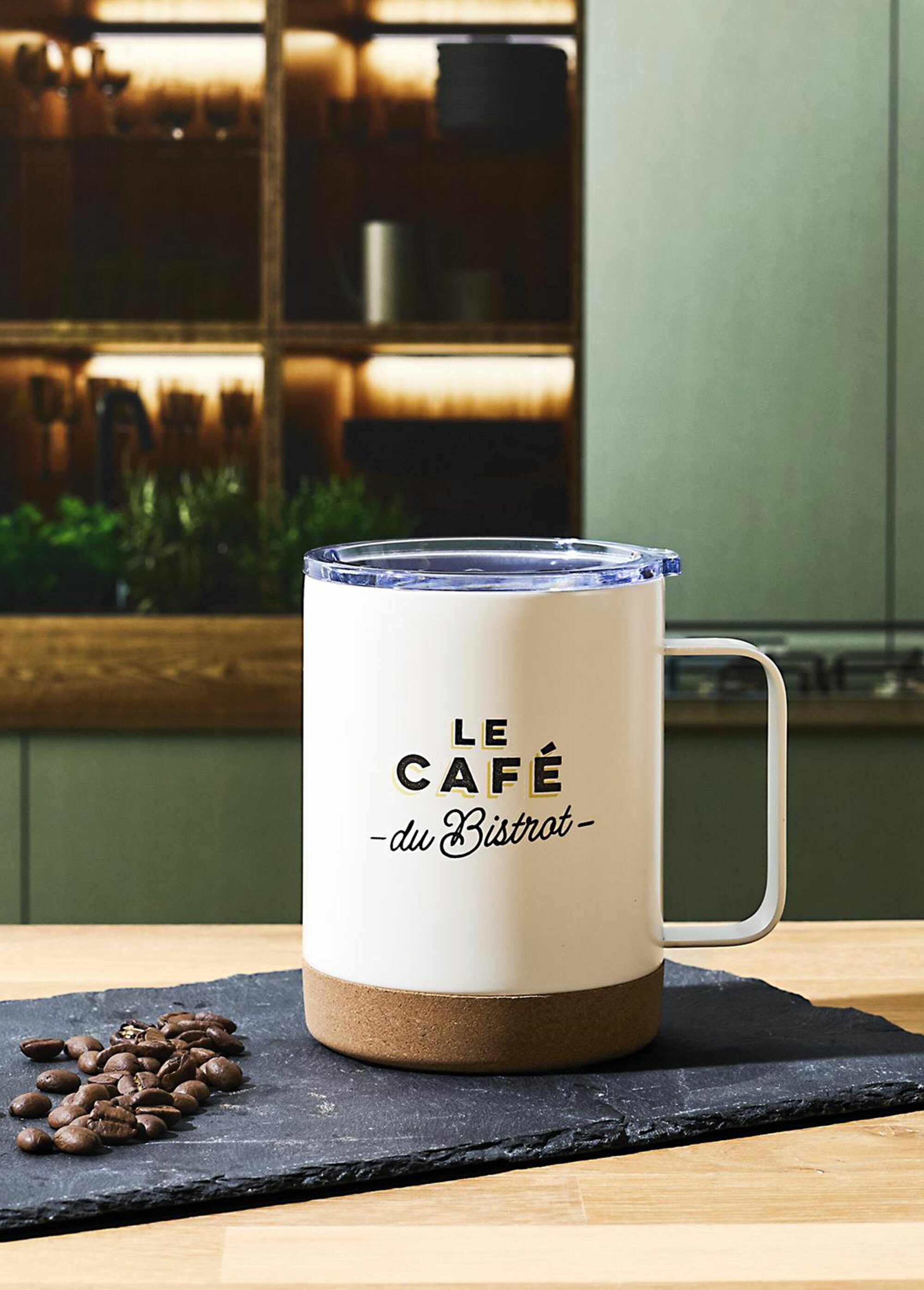 Mug de transport isolant, base liège Beige CMP-KA0617 SI1