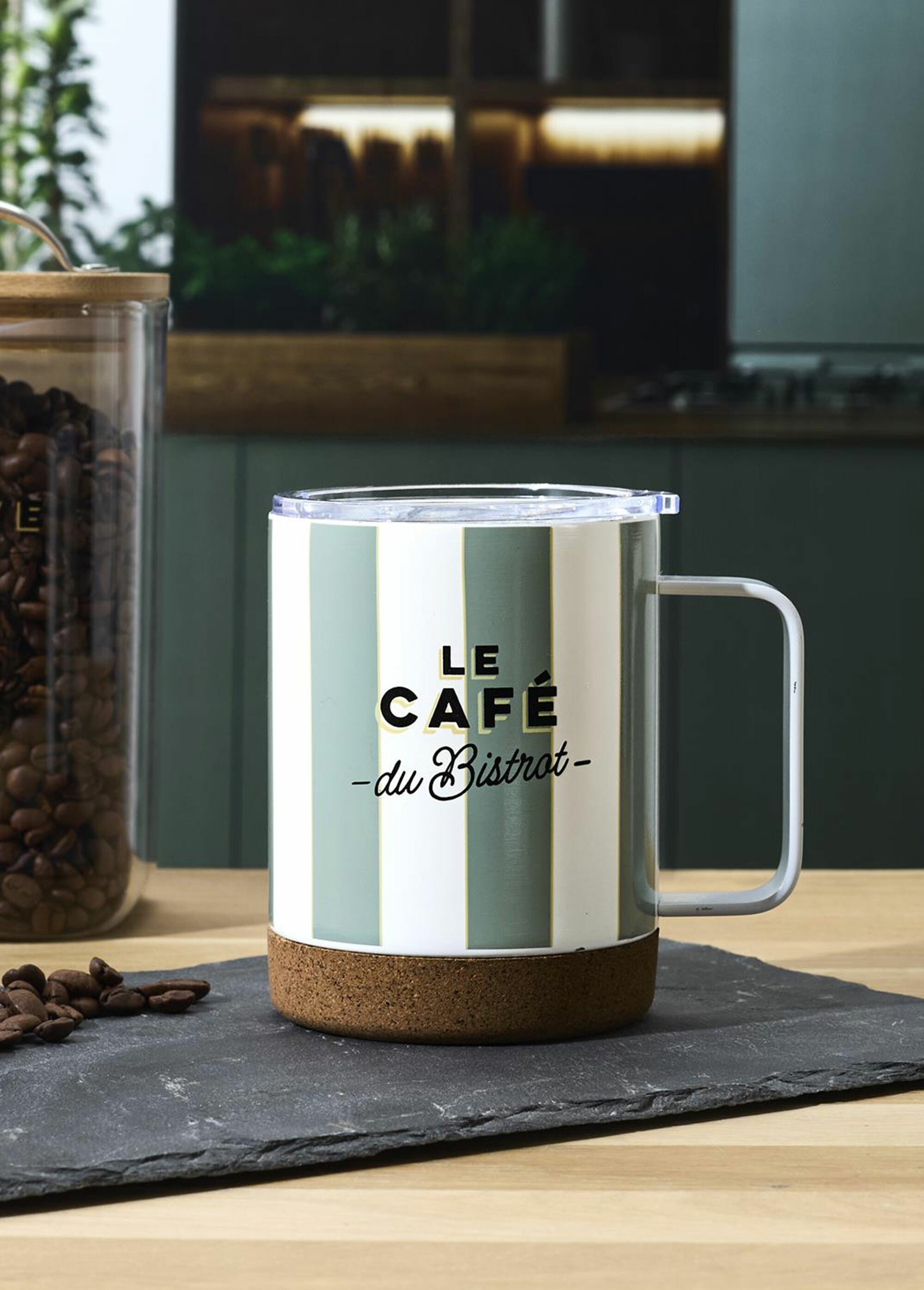 Mug de transport isolant, base liège Vert CMP-KA0617 SI1