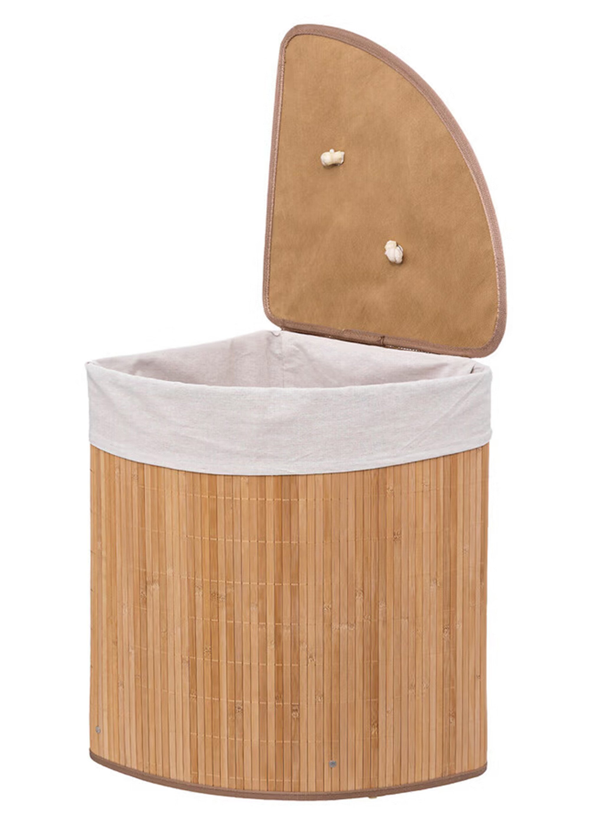 Panier à linge d'angle en bambou, clair BAMBOU ET BLANC JJA-174781 DE1