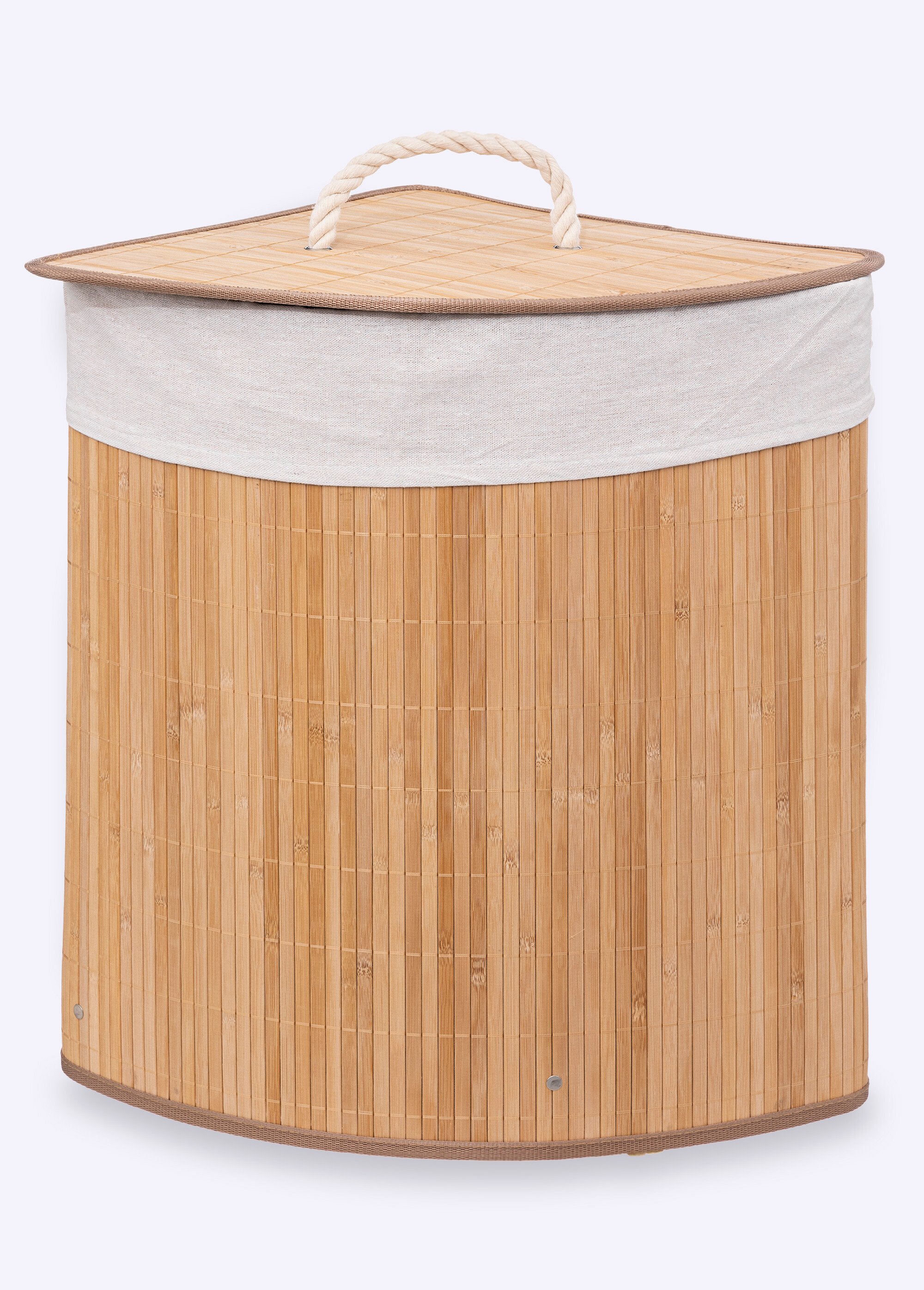 Panier à linge d'angle en bambou, clair BAMBOU ET BLANC JJA-174781 FA1