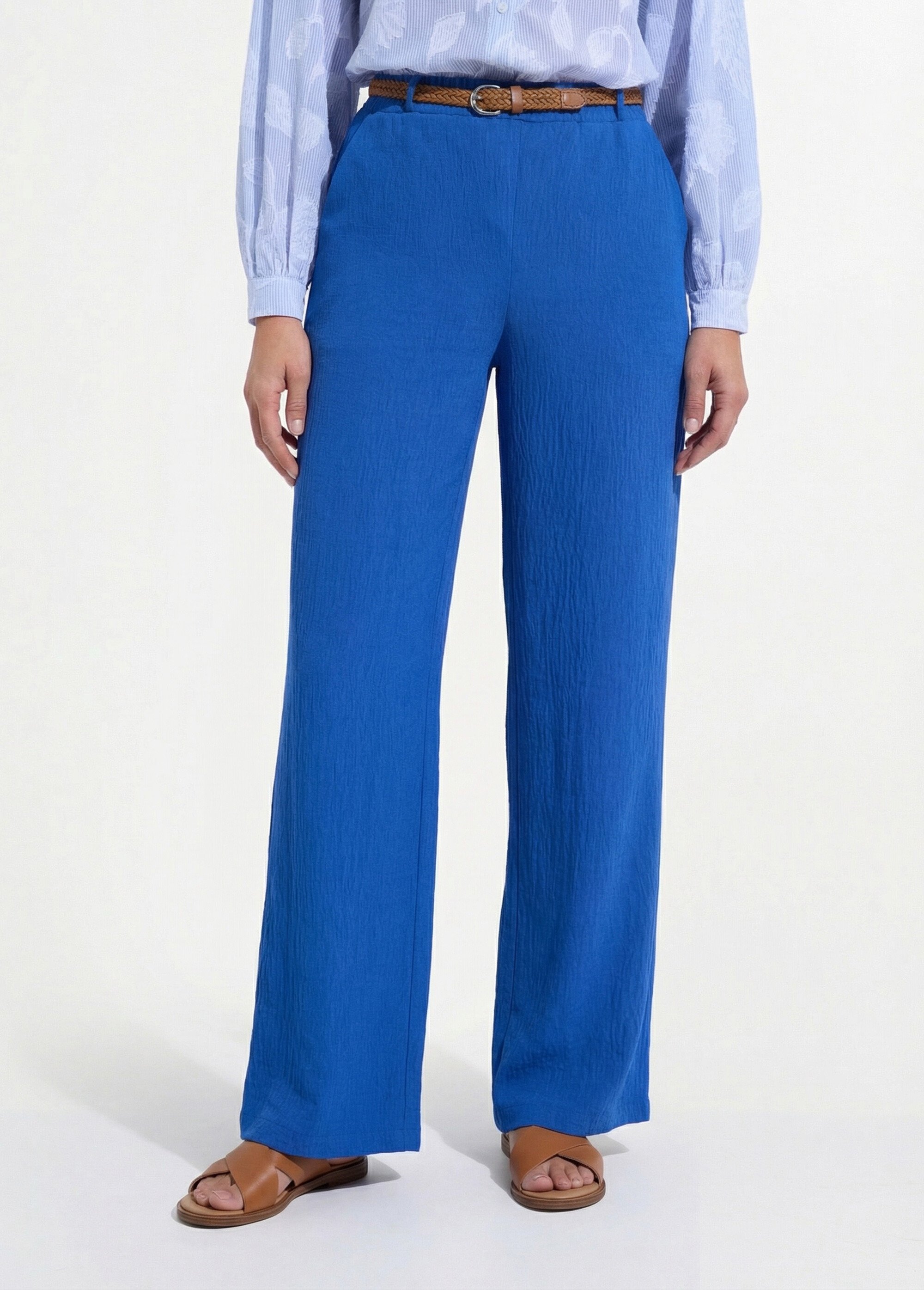 Pantalon taille élastiquée avec ceinture Femme Bleu NERRA FA1