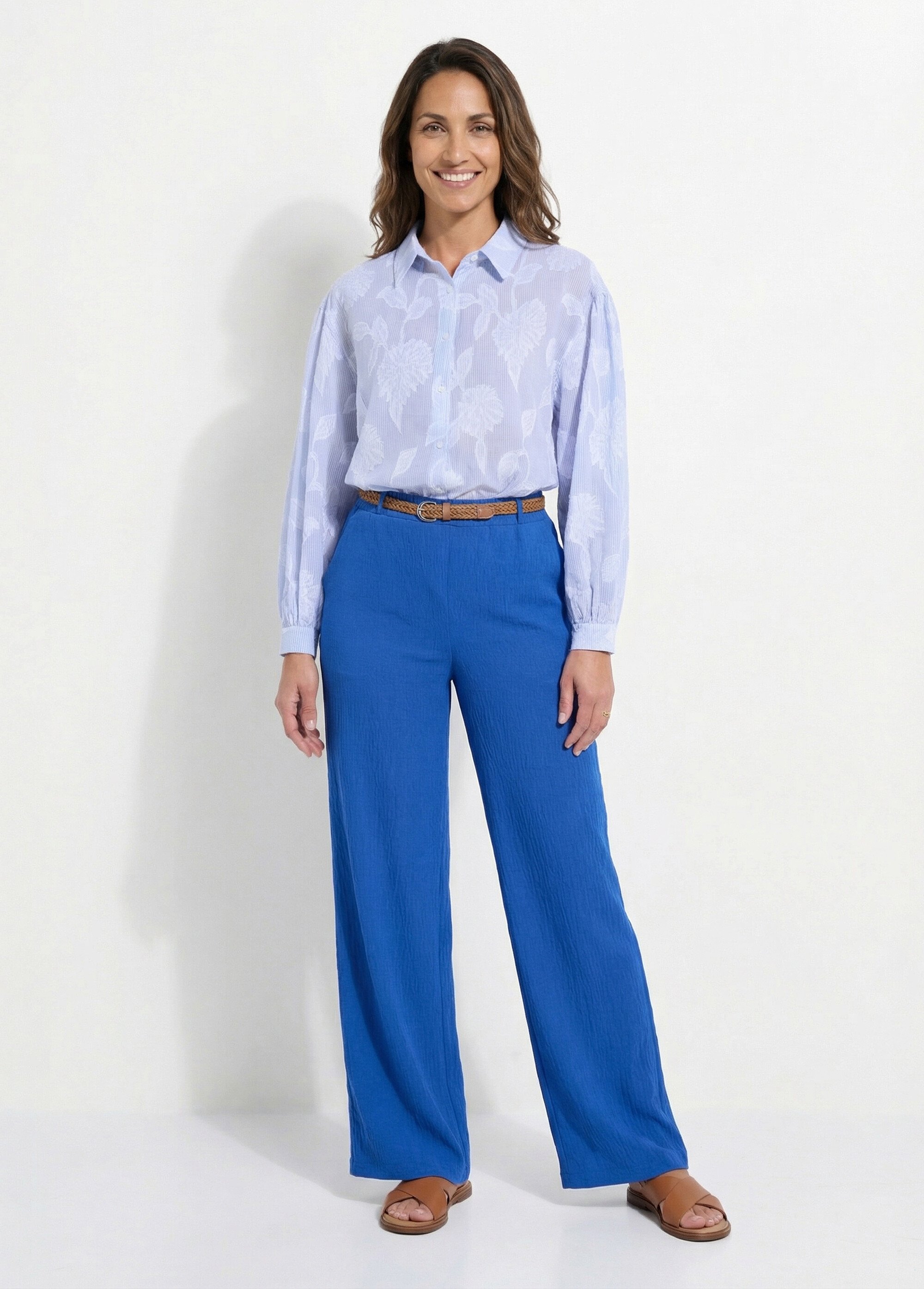 Pantalon taille élastiquée avec ceinture Femme Bleu NERRA SF1