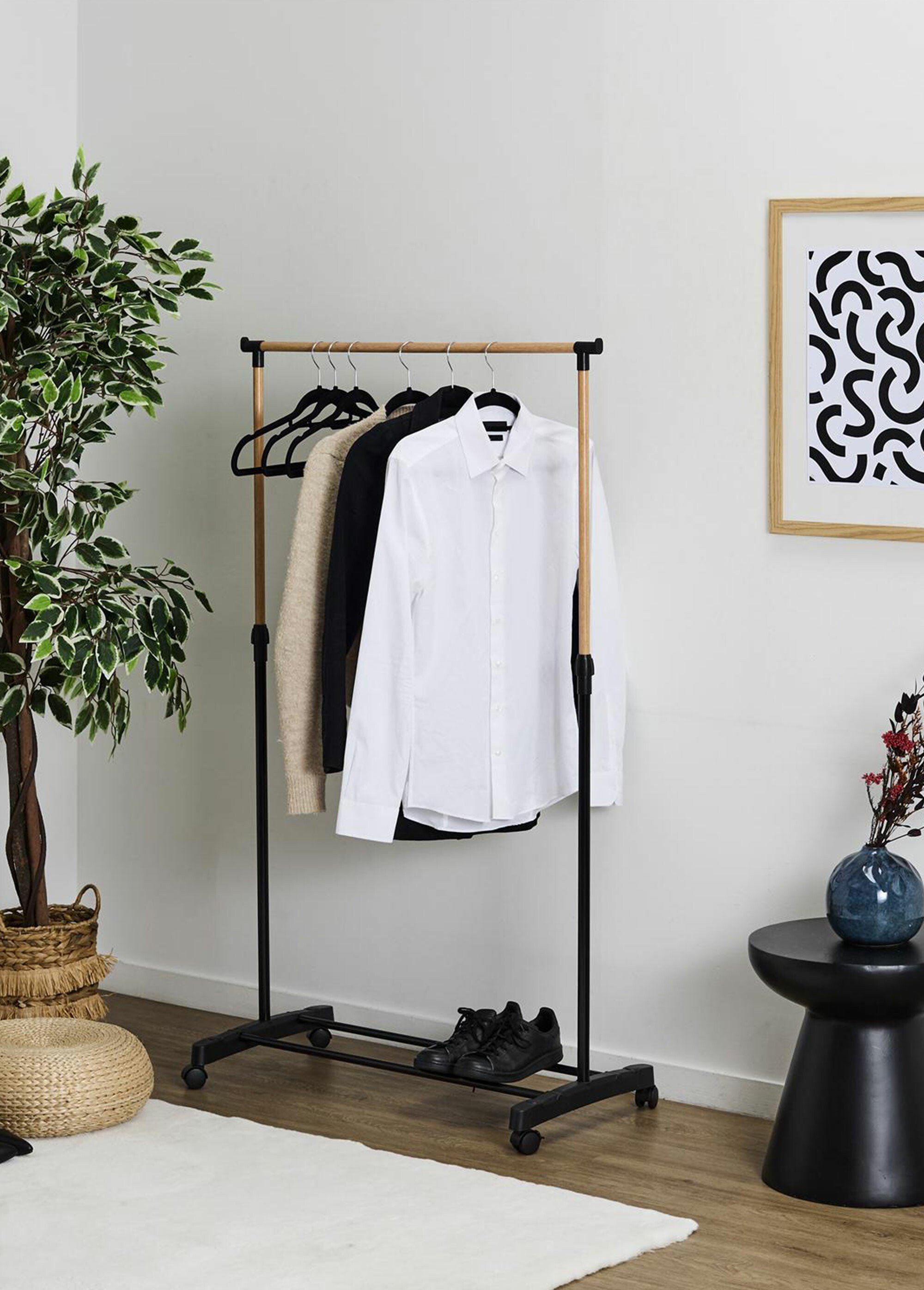 Portant métal à roulettes, effet bois NOIR CMP-RG0082 SI1