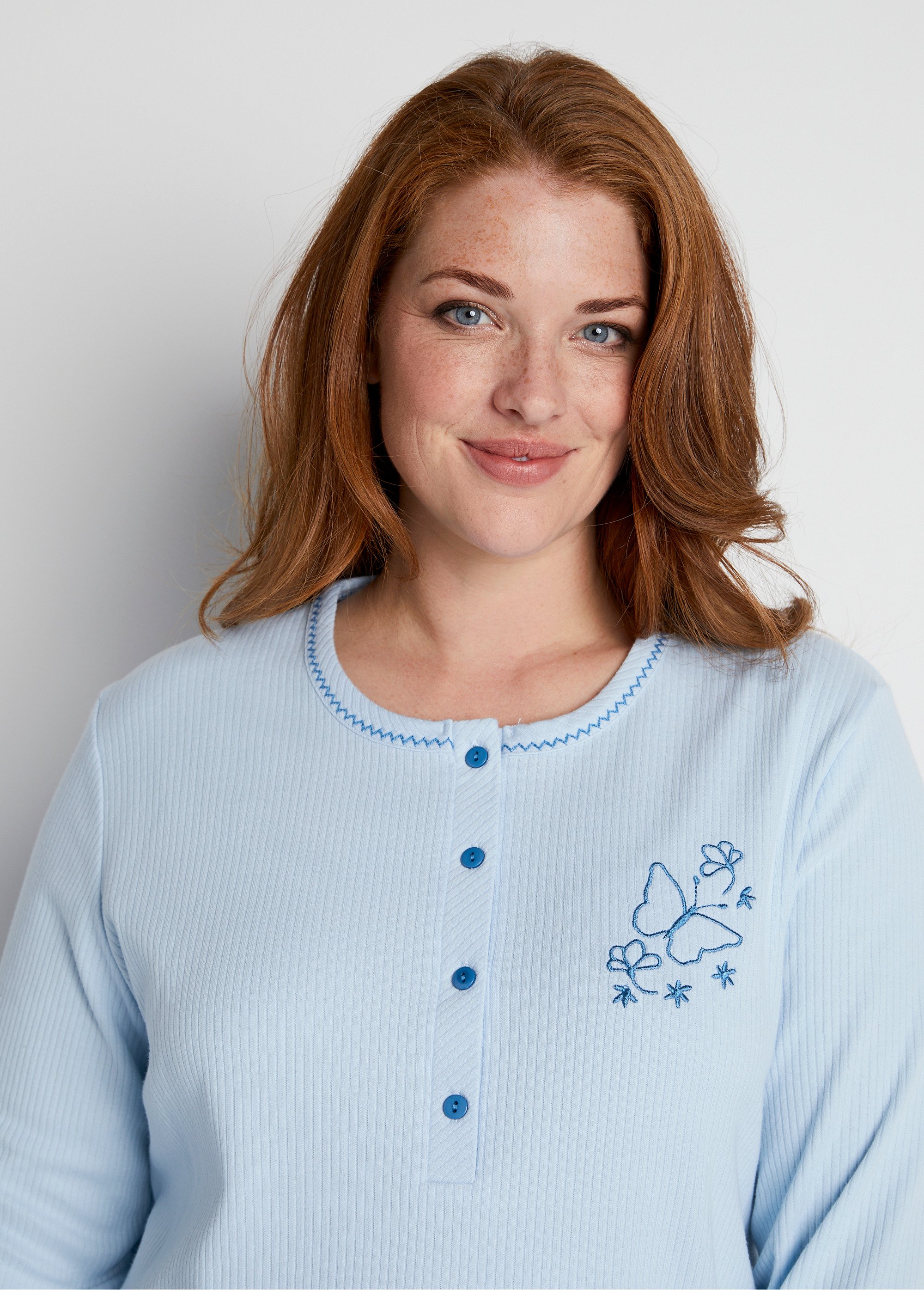 Pyjama 2 pièces coton, broderie poitrine