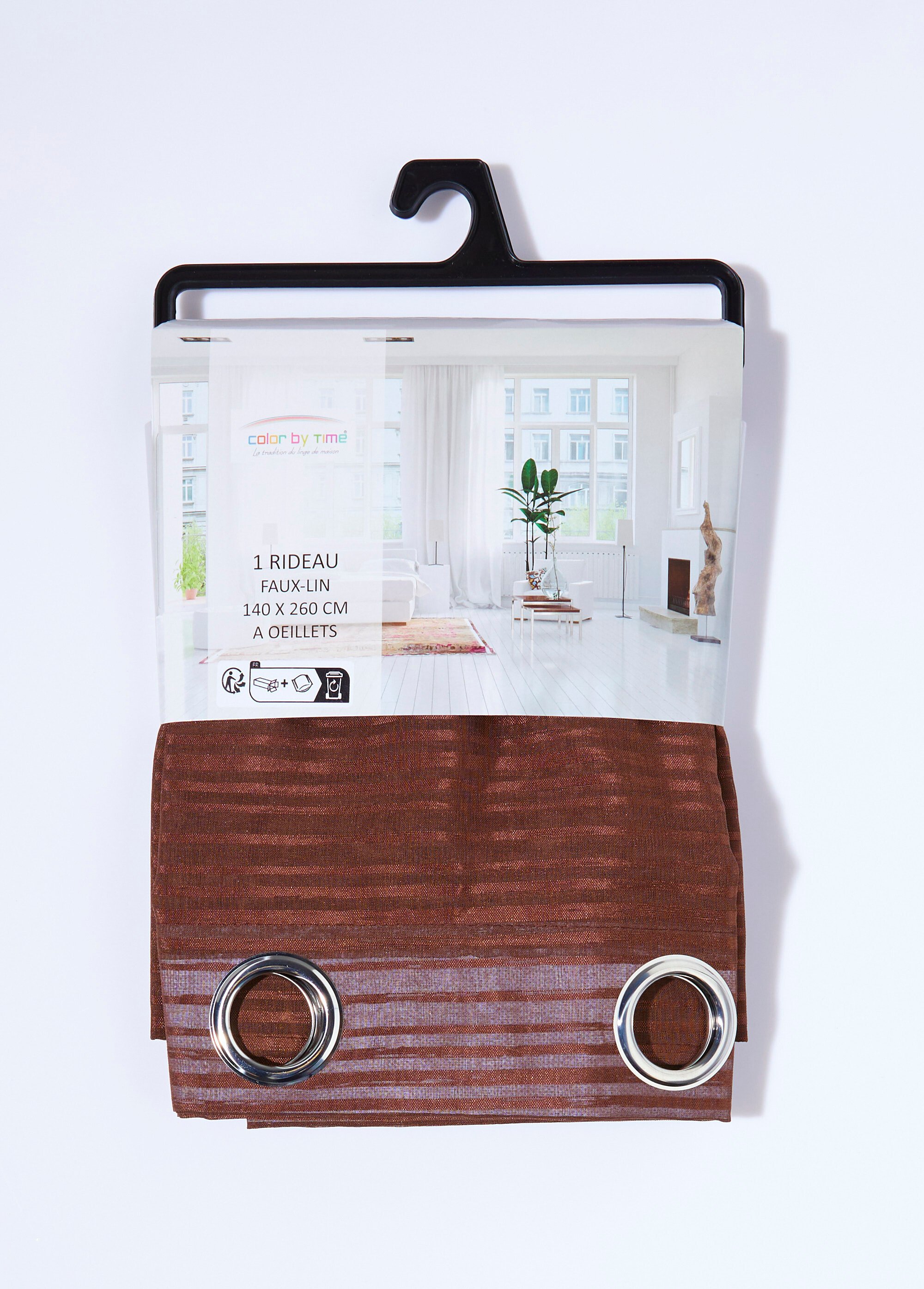 Rideau 1 panneau à œillets, foncé hori. Marron COTZZ120068-4 DE2